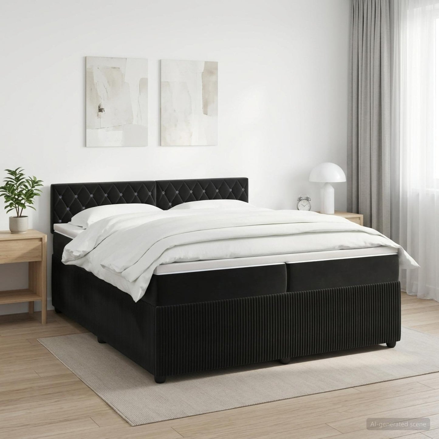 Boxspring ágy matraccal fejtámlával Fekete 200 x 200 cm Bársony