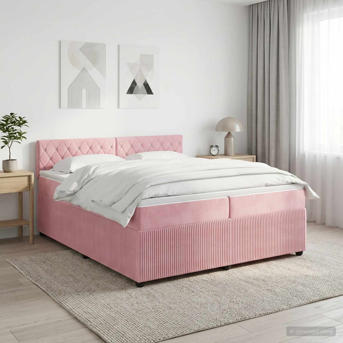 Boxspring ágy matraccal Rózsaszín 200 x 200 cm Bársony