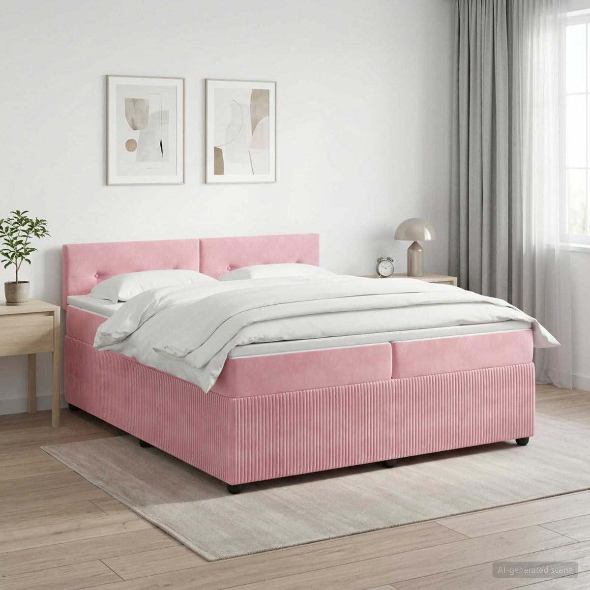Boxspring ágy matraccal Rózsaszín 200 x 200 cm Bársony