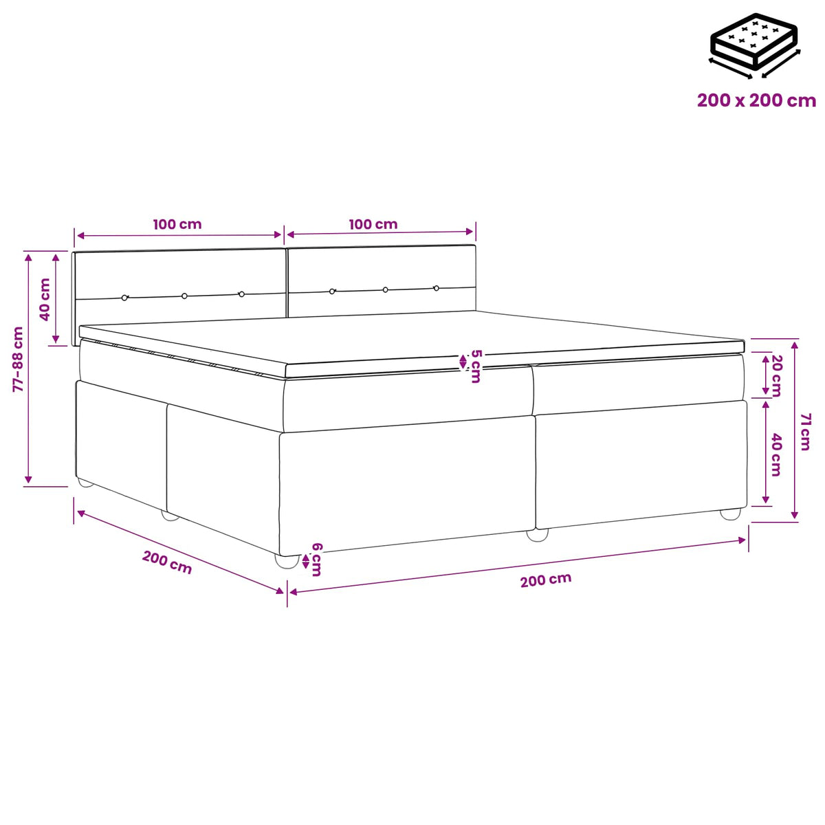 Boxspring ágy matraccal Rózsaszín 200 x 200 cm Bársony