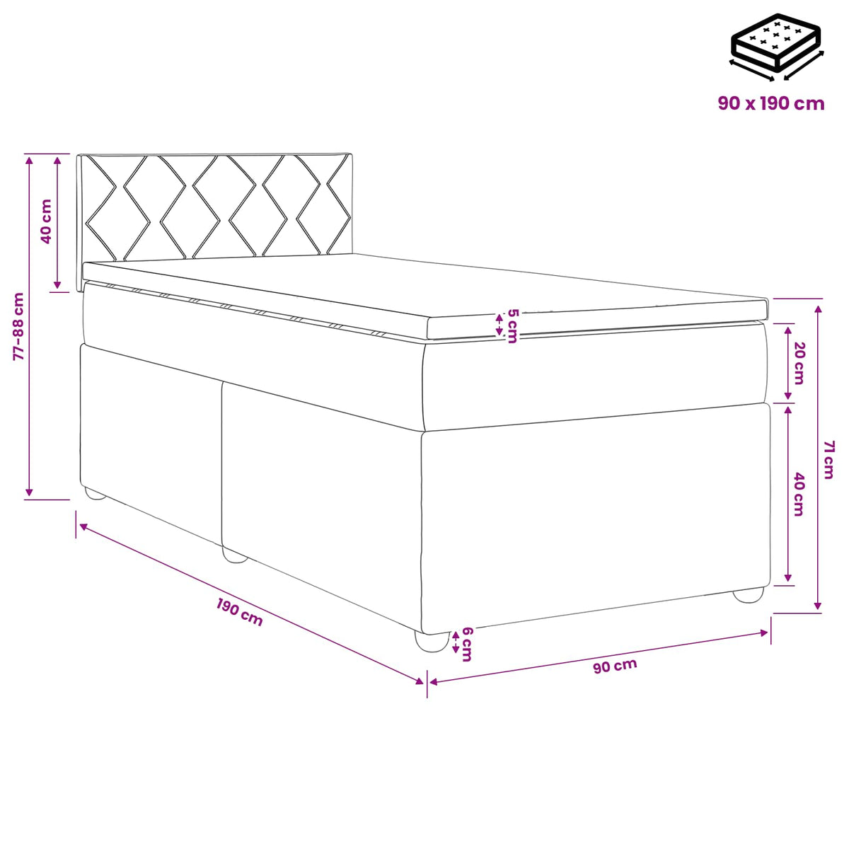 Boxspring ágy matraccal Világosszürke 90 x 190 cm Bársony