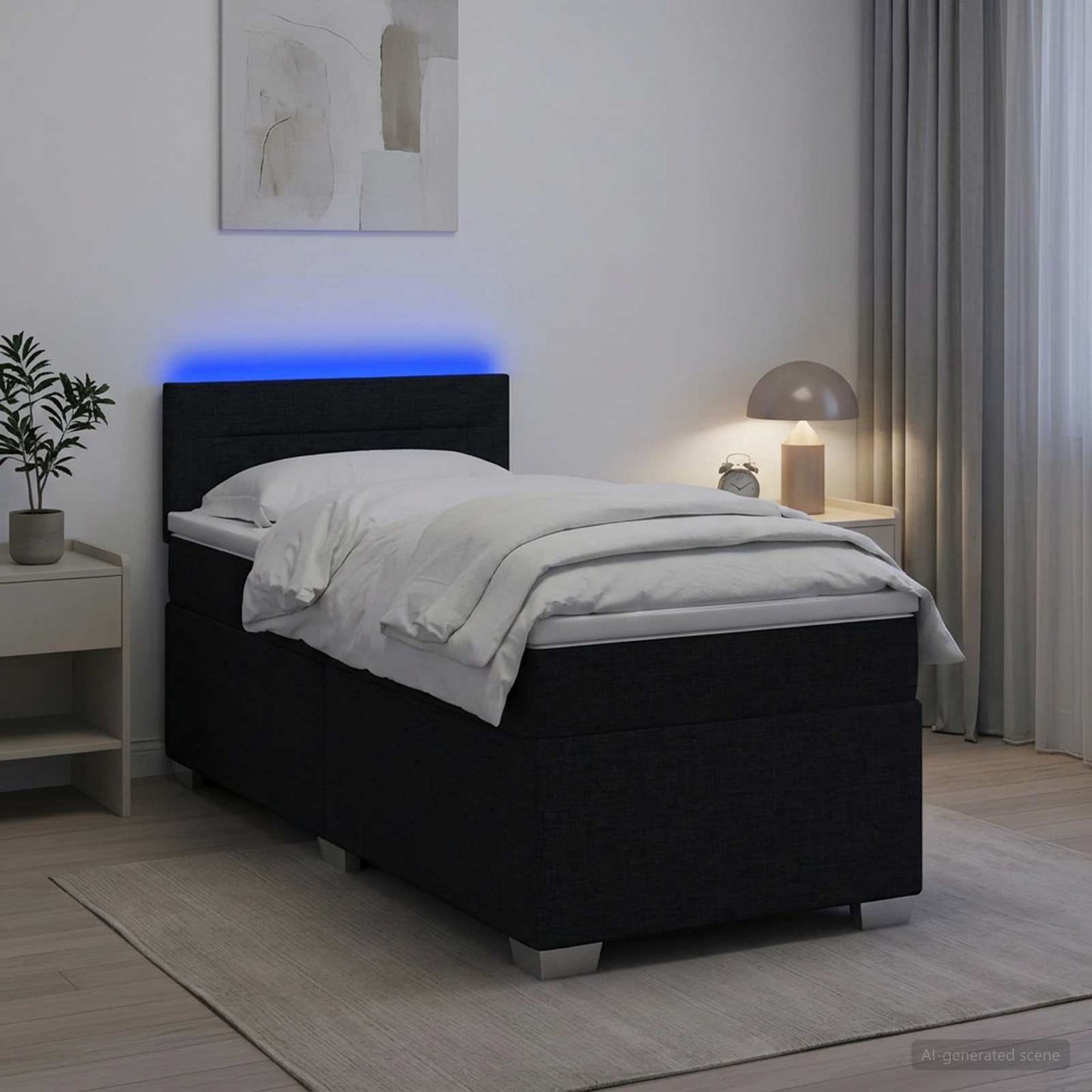 Boxspring ágy matraccal és LED-del Fekete 80 x 200 cm Szövet