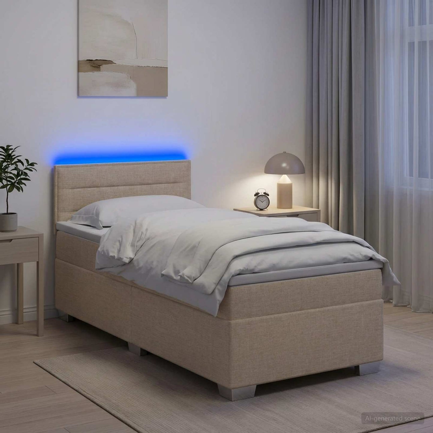 Boxspring ágy matraccal és LED-del Krémszínű 80 x 200 cm Szövet