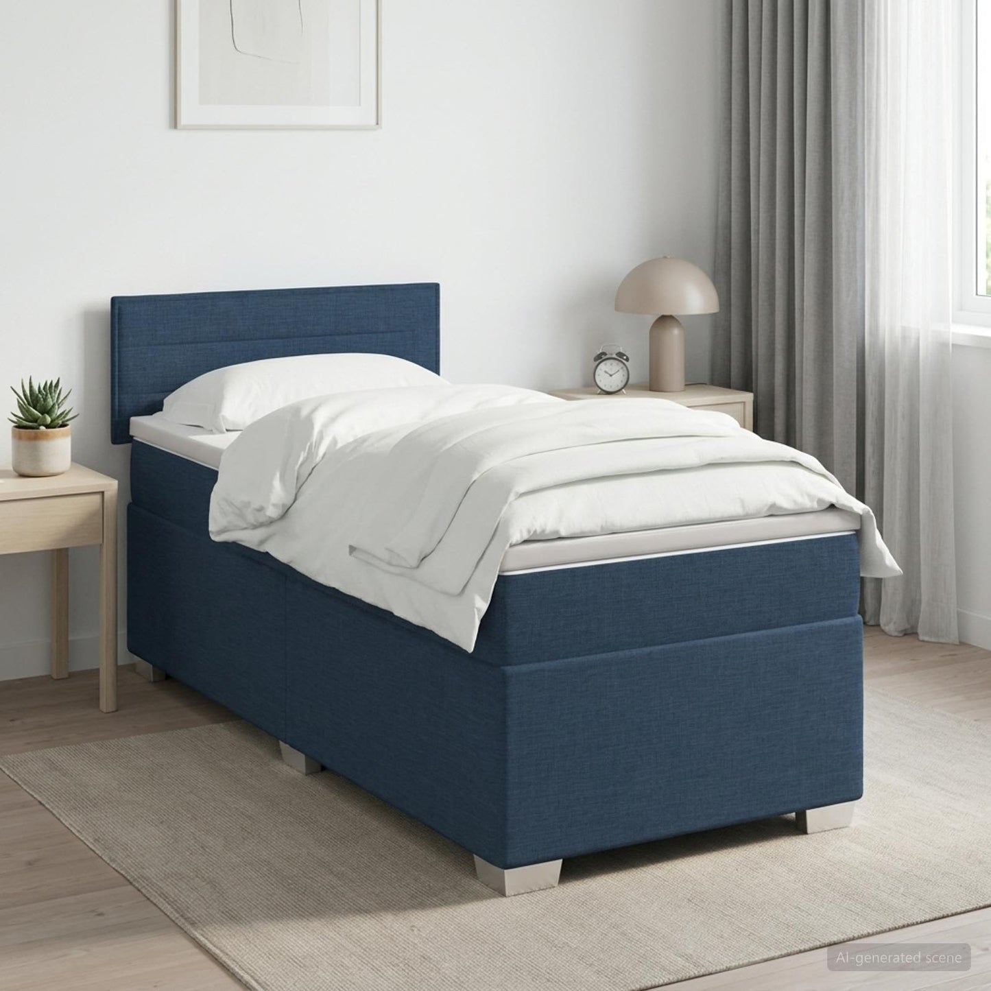 Boxspring ágy matraccal és LED-del Kék 100 x 200 cm Szövet