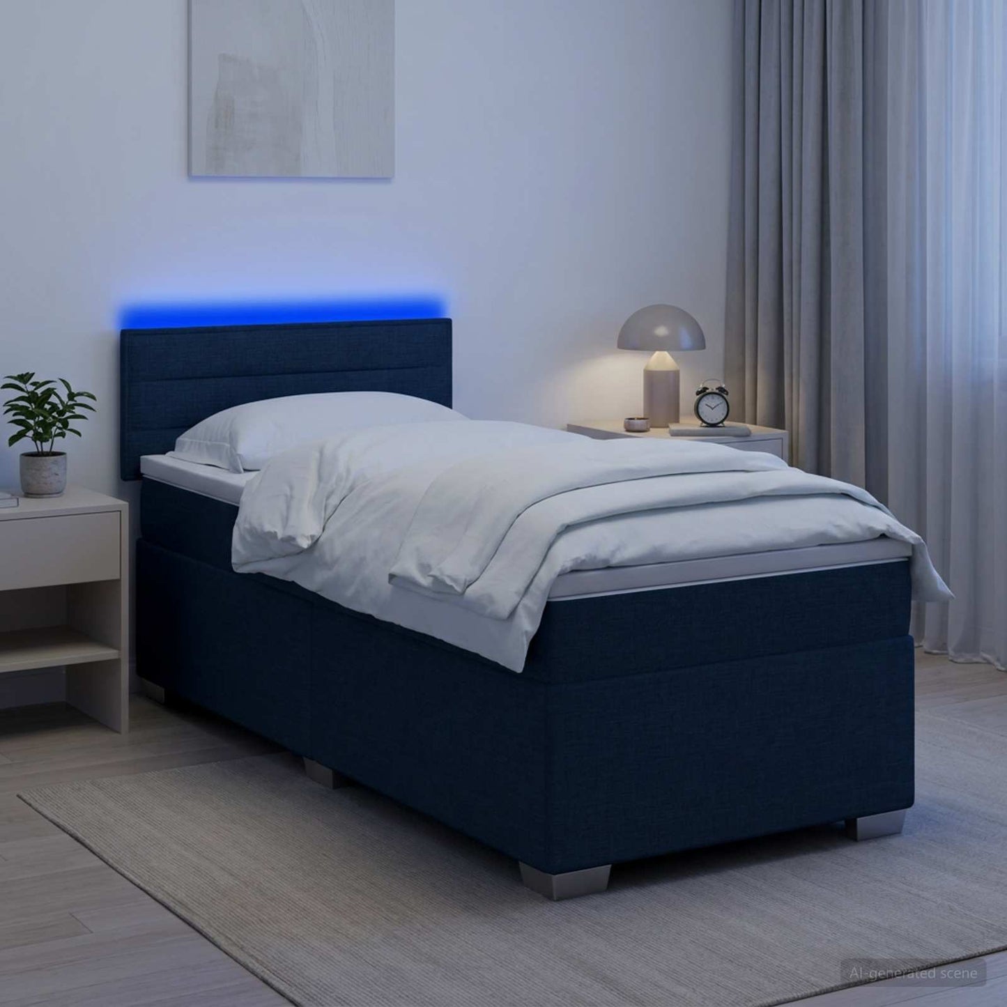 Boxspring ágy matraccal és LED-del Kék 100 x 200 cm Szövet