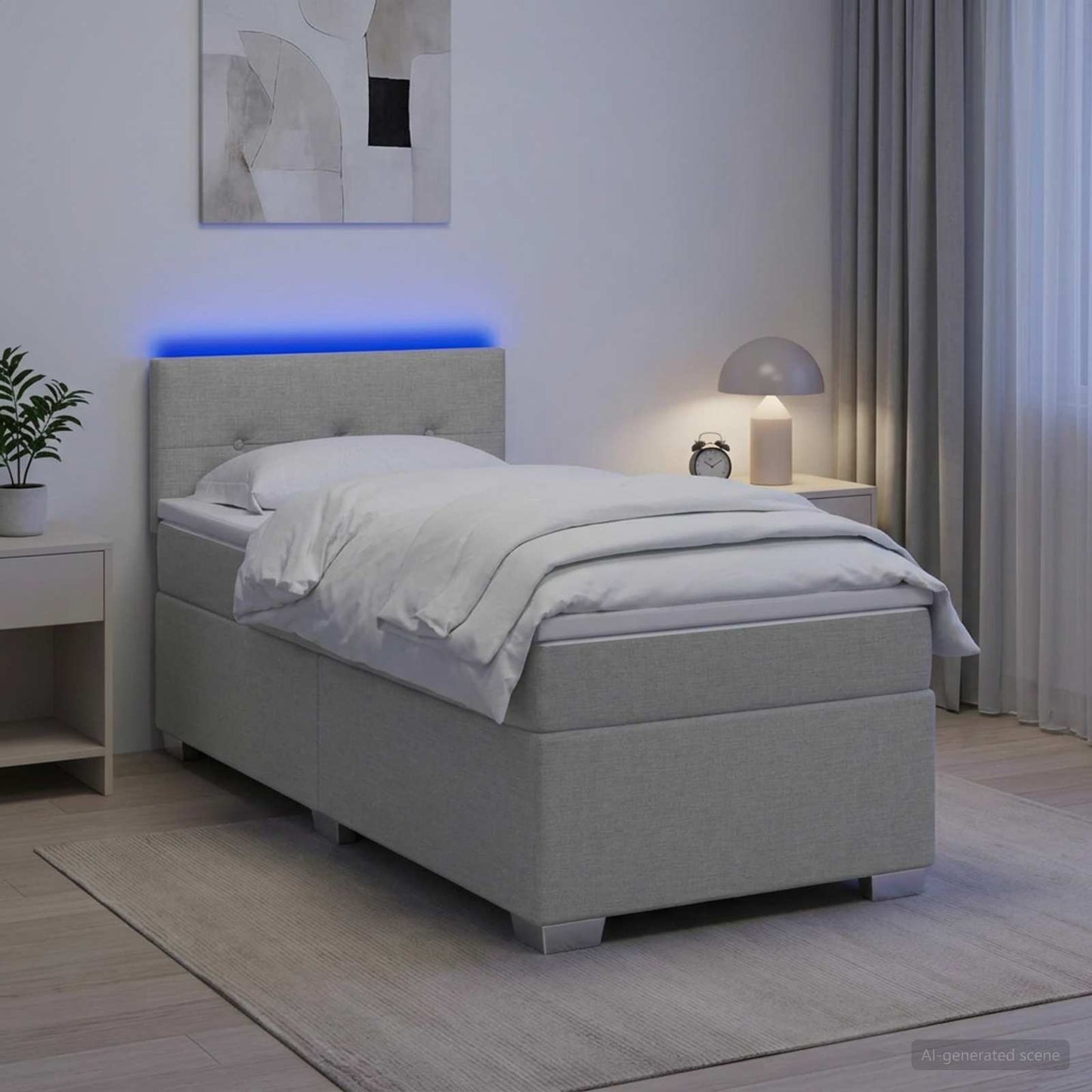 Boxspring ágy matraccal és LED-del Világosszürke 90 x 200 cm