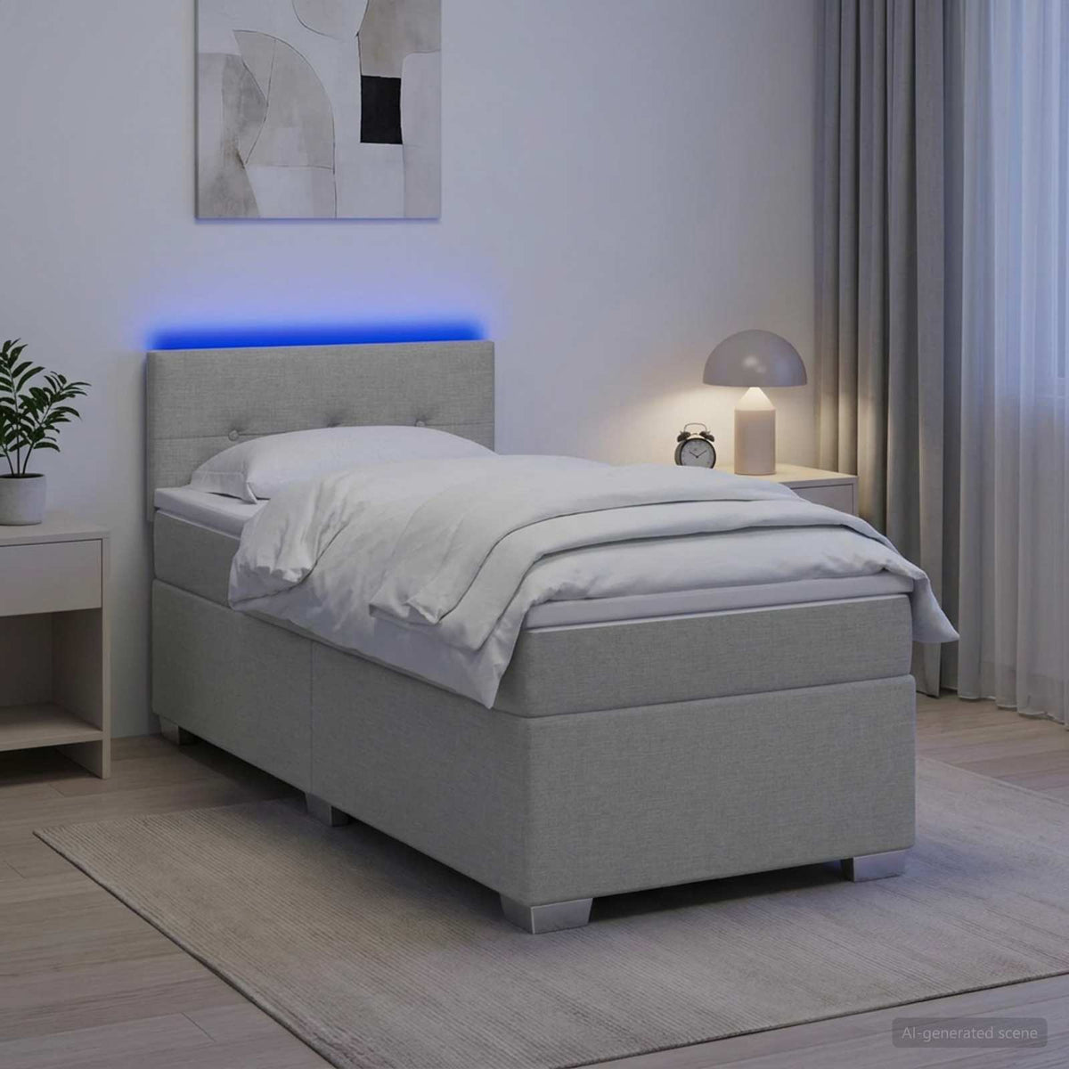 Boxspring ágy matraccal és LED-del Világosszürke 90 x 190 cm