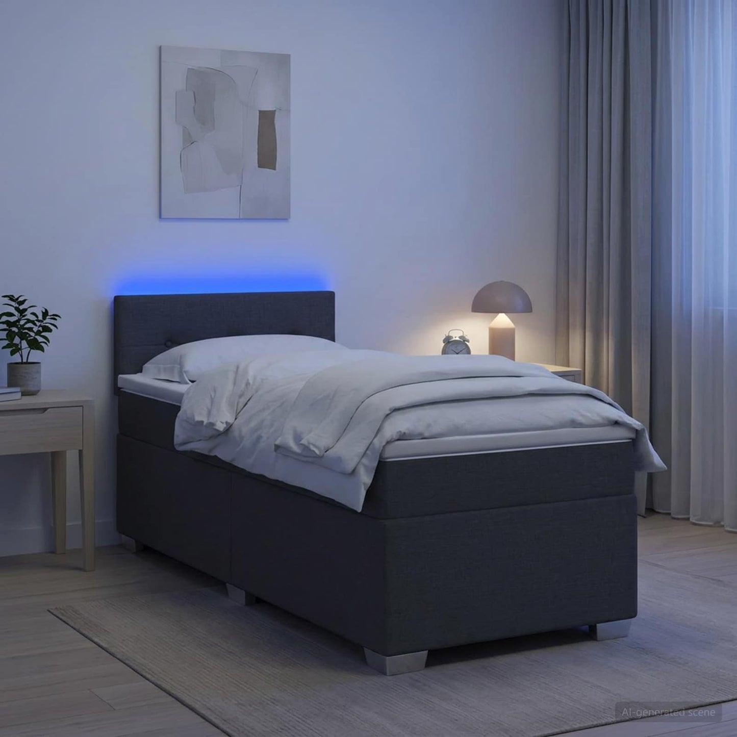 Boxspring ágy matraccal és LED-del Sötétszürke Egyszemélyes