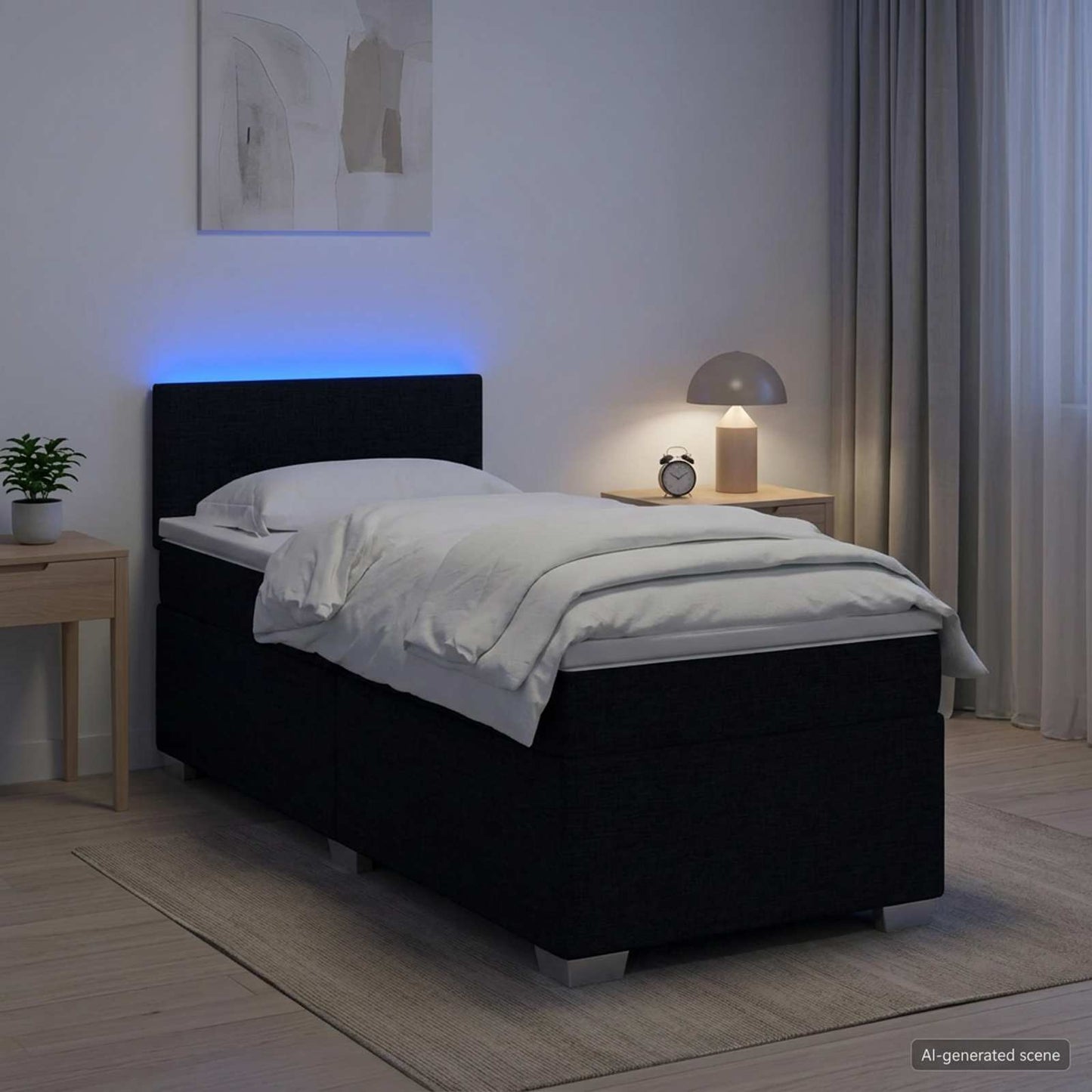 Boxspring ágy matraccal és LED-del Fekete 100 x 200 cm Szövet