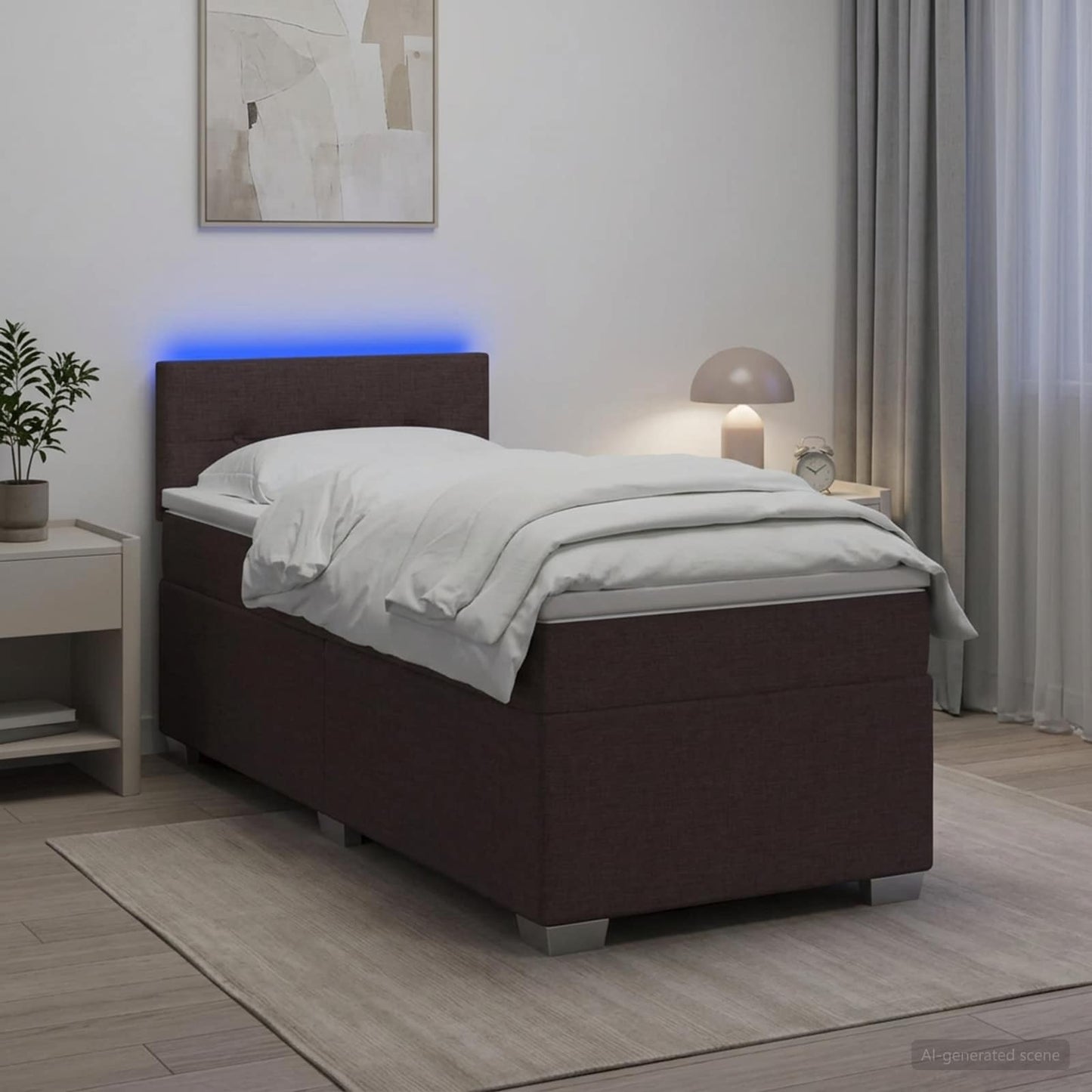 Boxspring ágy matraccal és LED-del Sötét Barna 90 x 190 cm