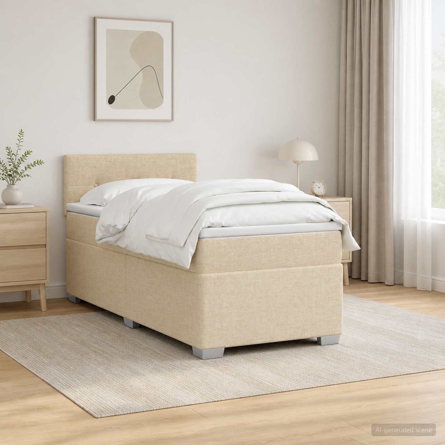 Boxspring ágy matraccal és LED-del Krémszínű 90 x 200 cm Szövet