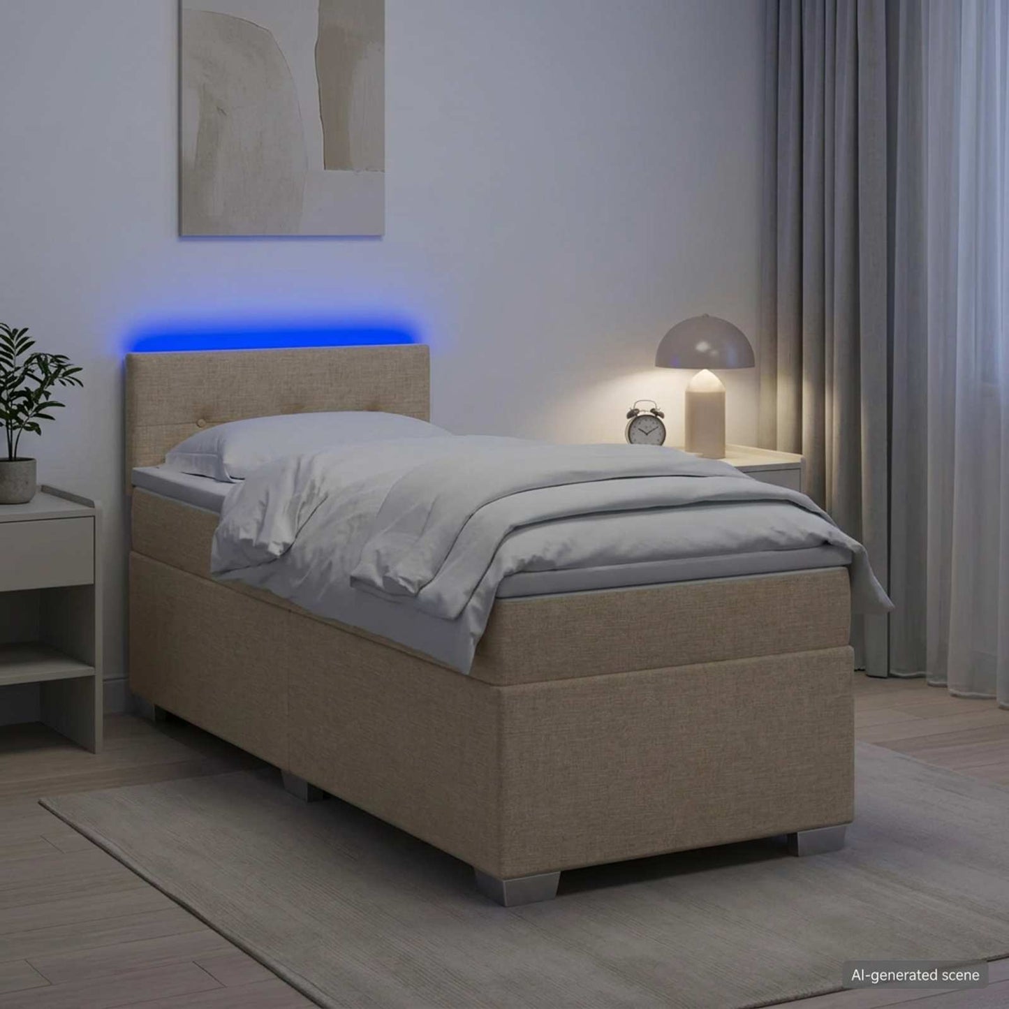 Boxspring ágy matraccal és LED-del Krémszínű 90 x 190 cm Szövet