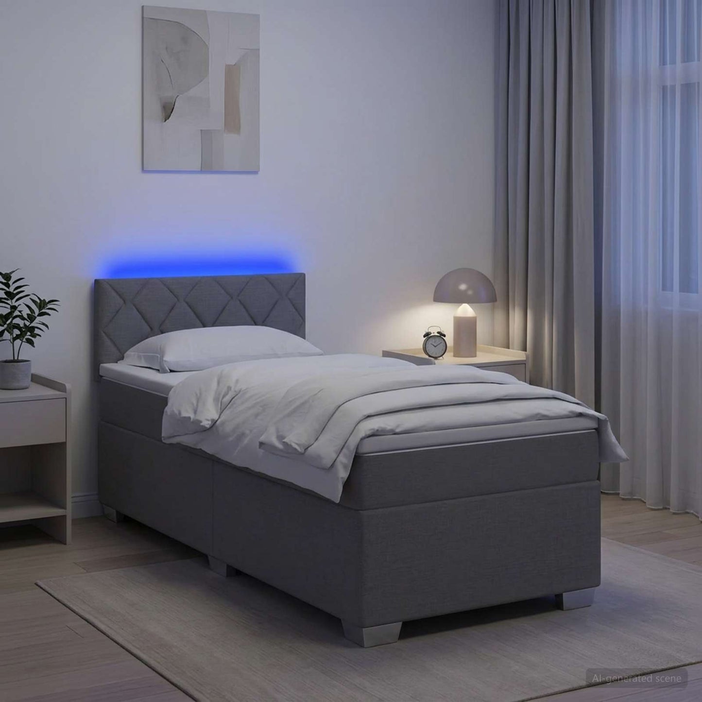 Boxspring ágy matraccal és LED-del Világosszürke 90 x 200 cm