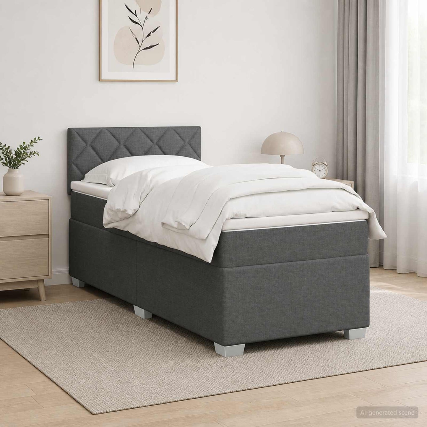 Boxspring ágy matraccal és LED-del Sötétszürke 100 x 200 cm