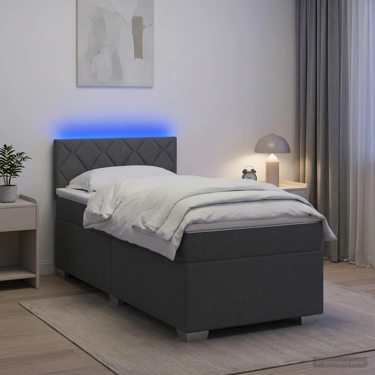 Boxspring ágy matraccal és LED-del Sötétszürke 100 x 200 cm
