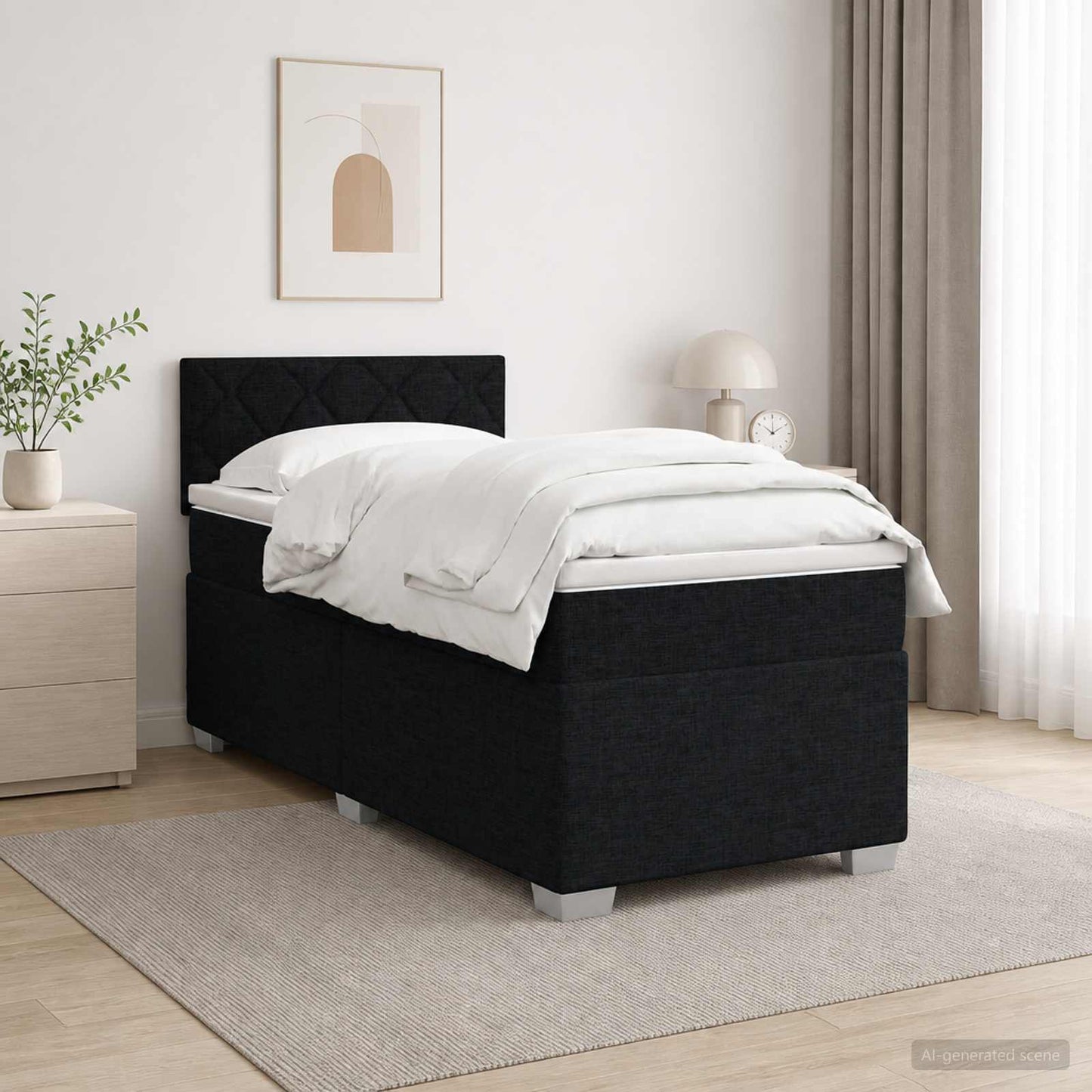 Boxspring ágy matraccal és LED-del Fekete 90 x 200 cm Szövet