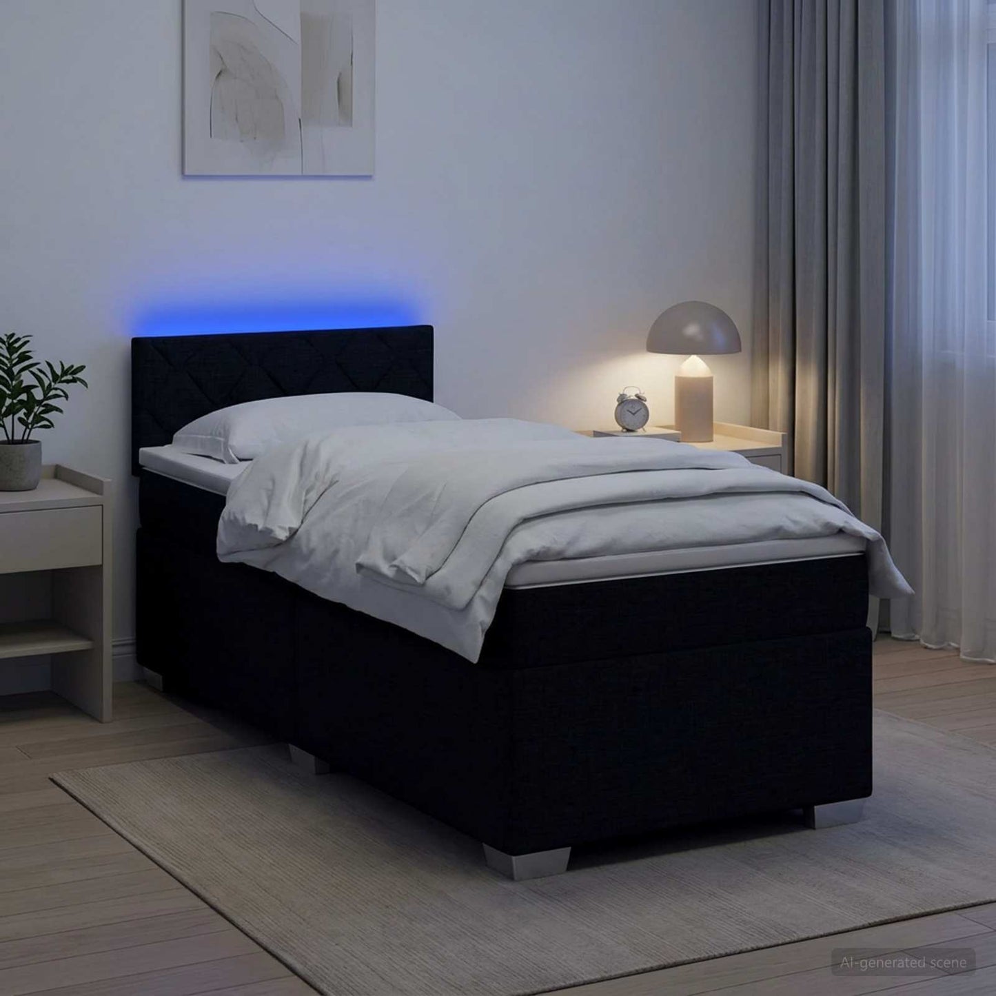 Boxspring ágy matraccal és LED-del Fekete 90 x 190 cm Szövet