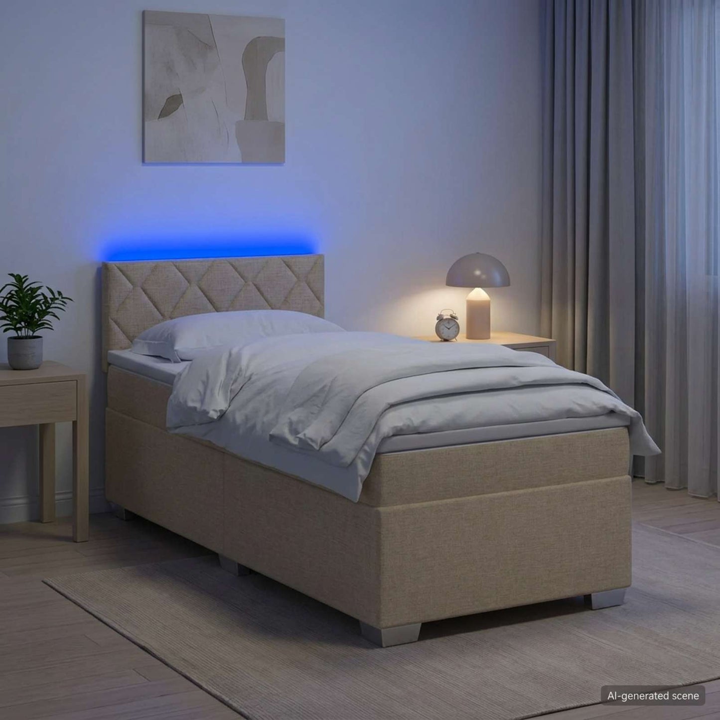 Boxspring ágy matraccal és LED-del Krémszínű 80 x 200 cm Szövet