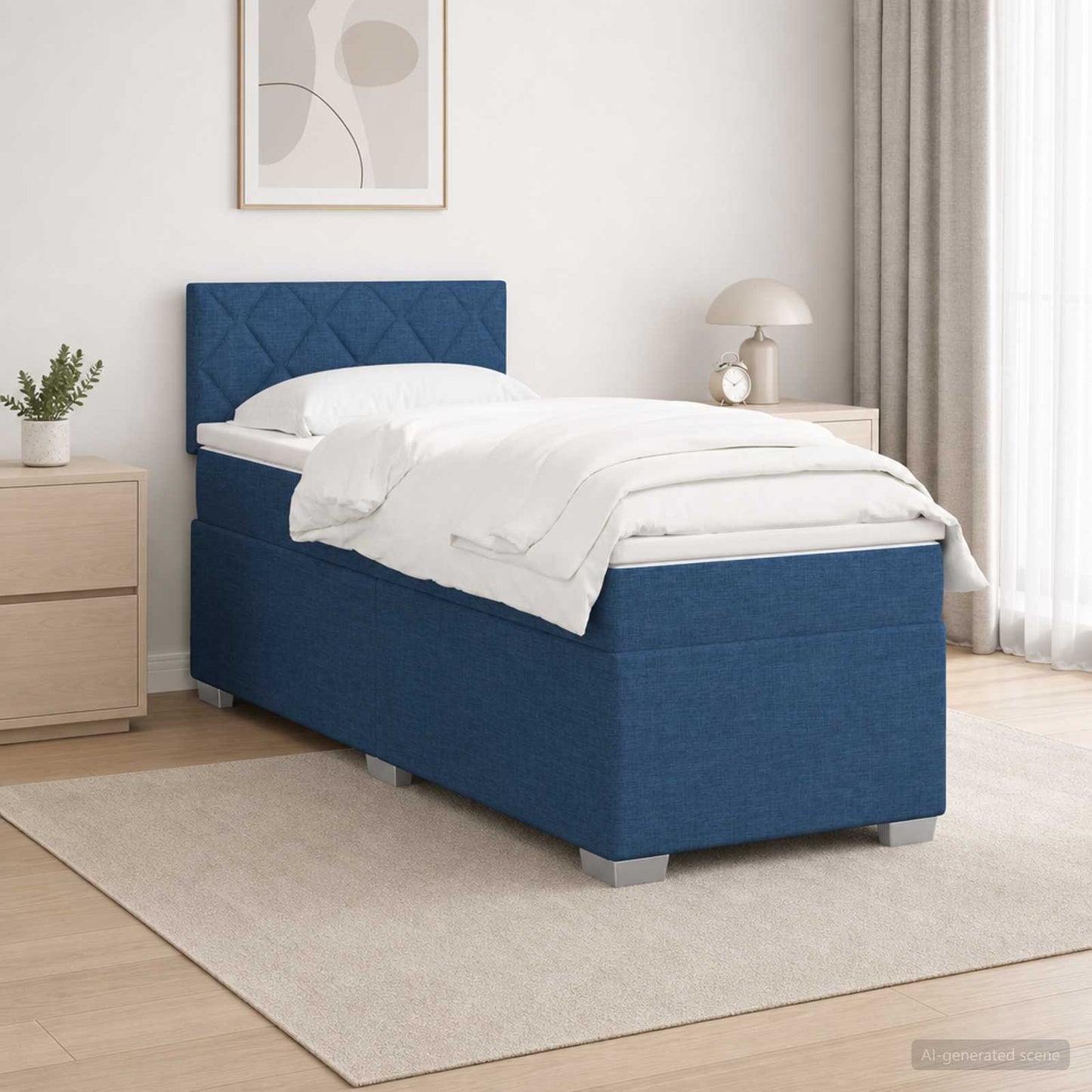 Boxspring ágy matraccal és LED-del Kék 90 x 200 cm Szövet