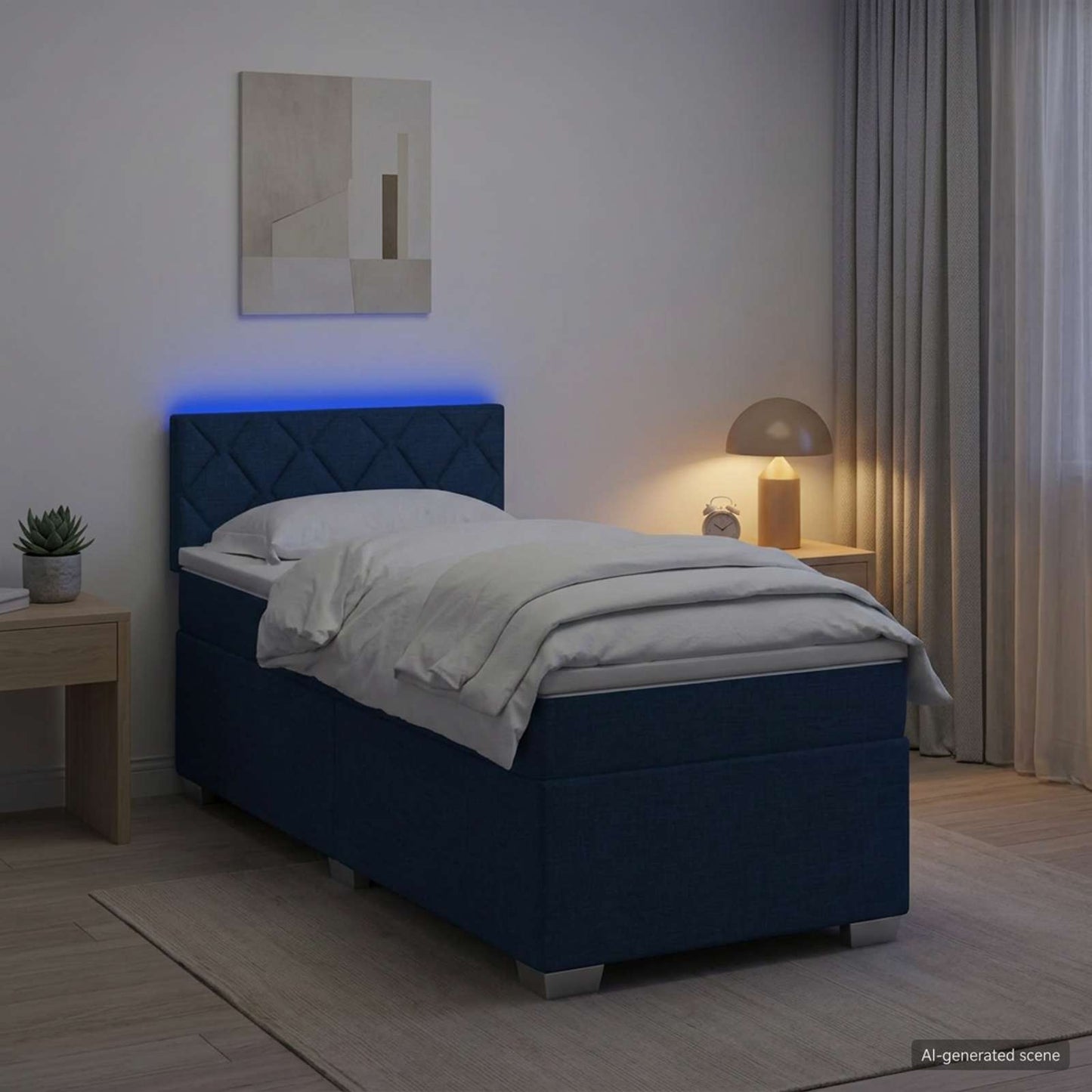 Boxspring ágy matraccal és LED-del Kék 100 x 200 cm Szövet