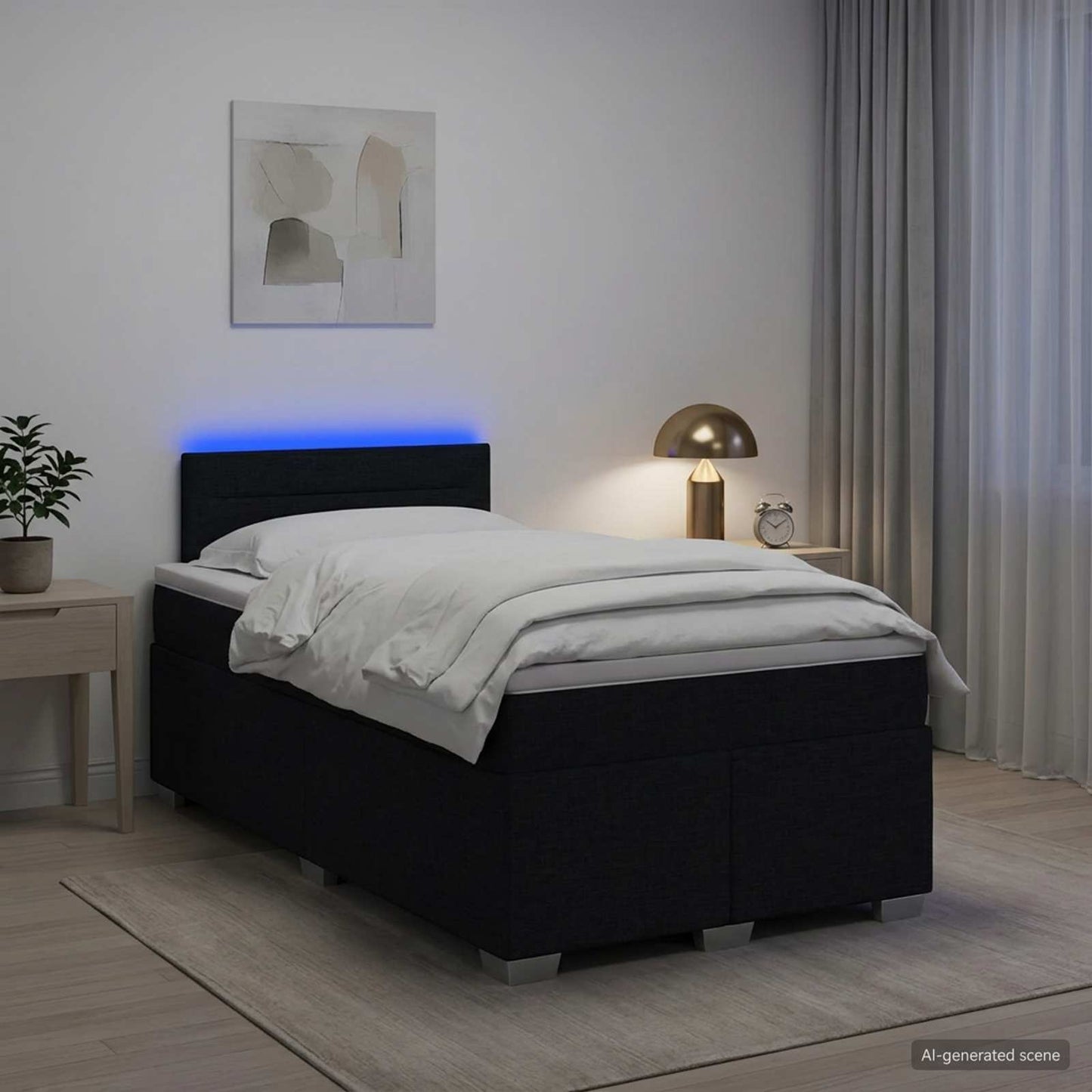 Boxspring ágy matraccal és LED-del Fekete 120 x 190 cm Szövet