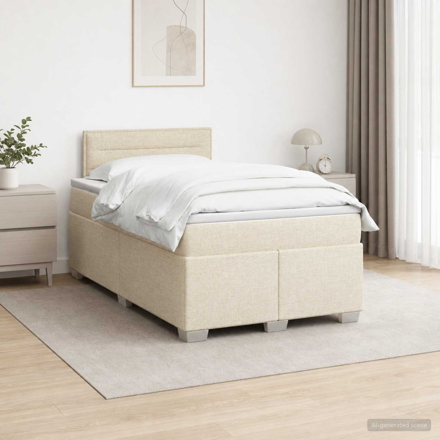 Boxspring ágy matraccal és LED-del Krémszínű 120 x 190 cm