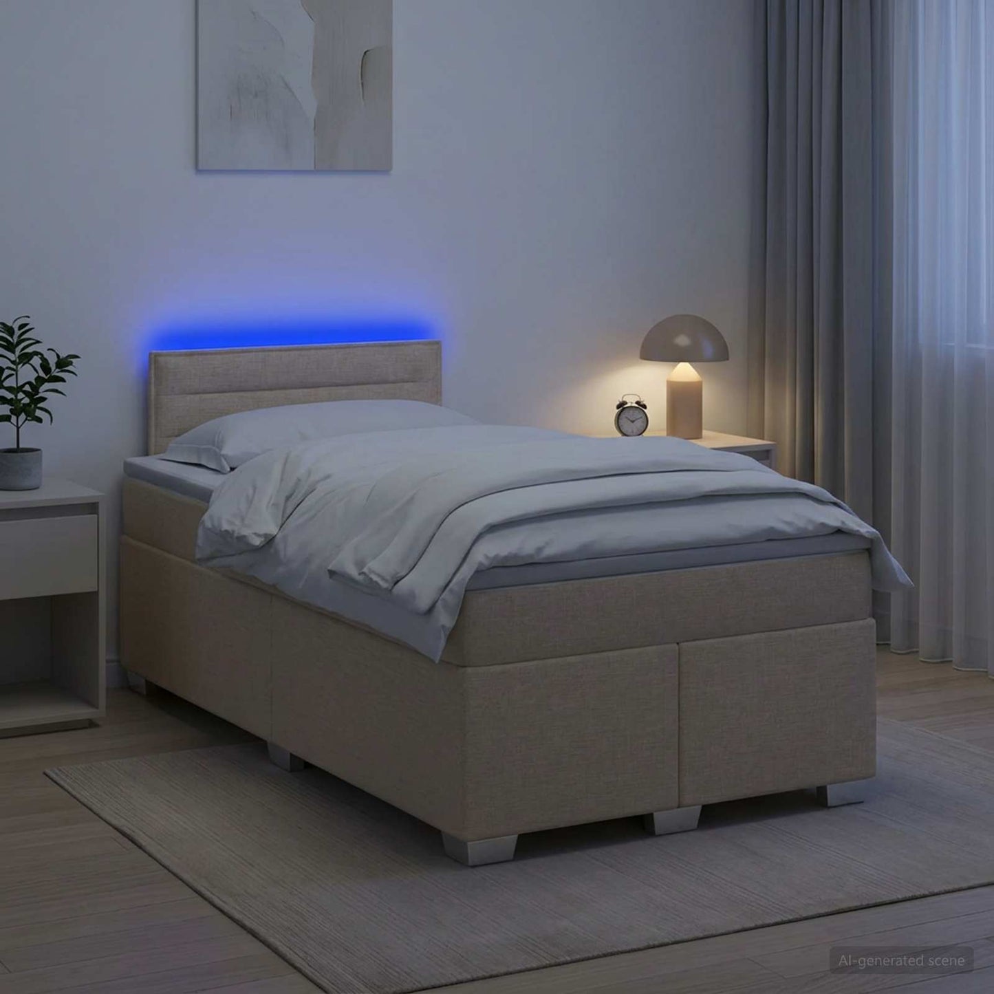 Boxspring ágy matraccal és LED-del Krémszínű 120 x 200 cm