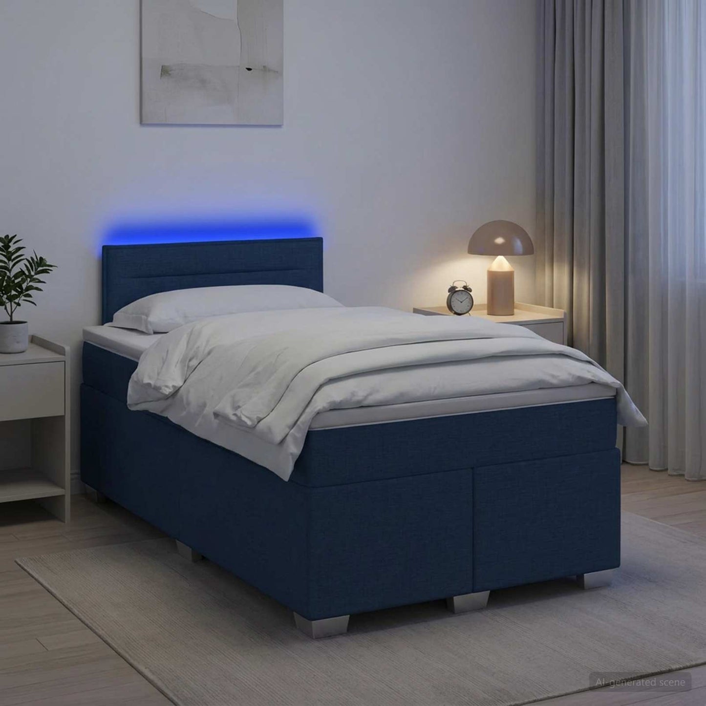 Boxspring ágy matraccal és LED-del Kék 120 x 190 cm Szövet