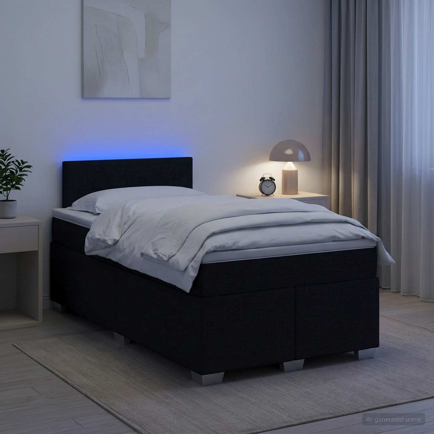 Boxspring ágy matraccal és LED-del Fekete 120 x 190 cm Szövet