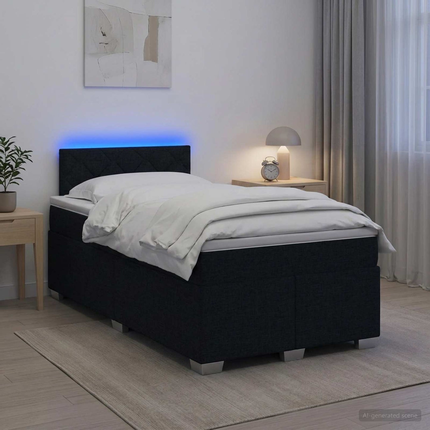 Boxspring ágy matraccal és LED-del Fekete 120 x 200 cm Szövet
