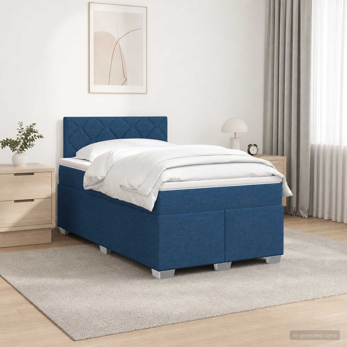 Boxspring ágy matraccal és LED-del Kék 120 x 190 cm Szövet