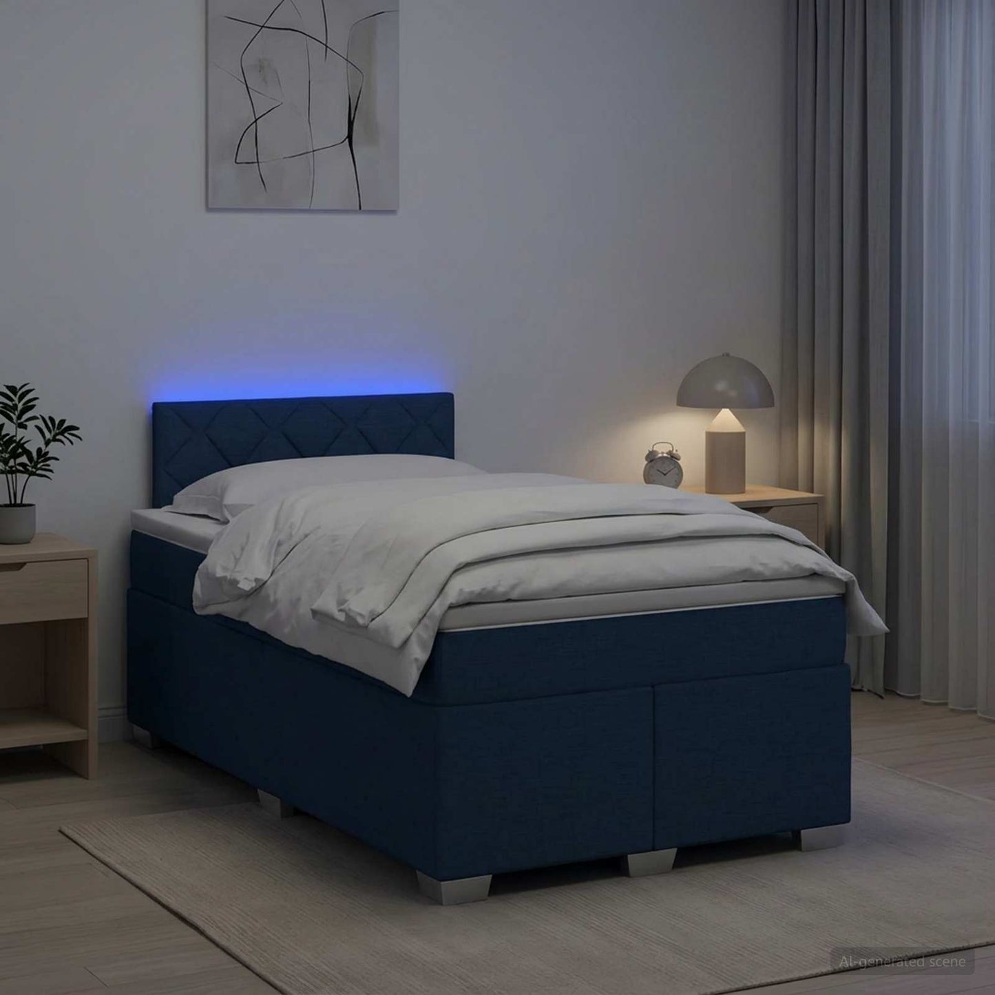 Boxspring ágy matraccal és LED-del Kék 120 x 200 cm Szövet