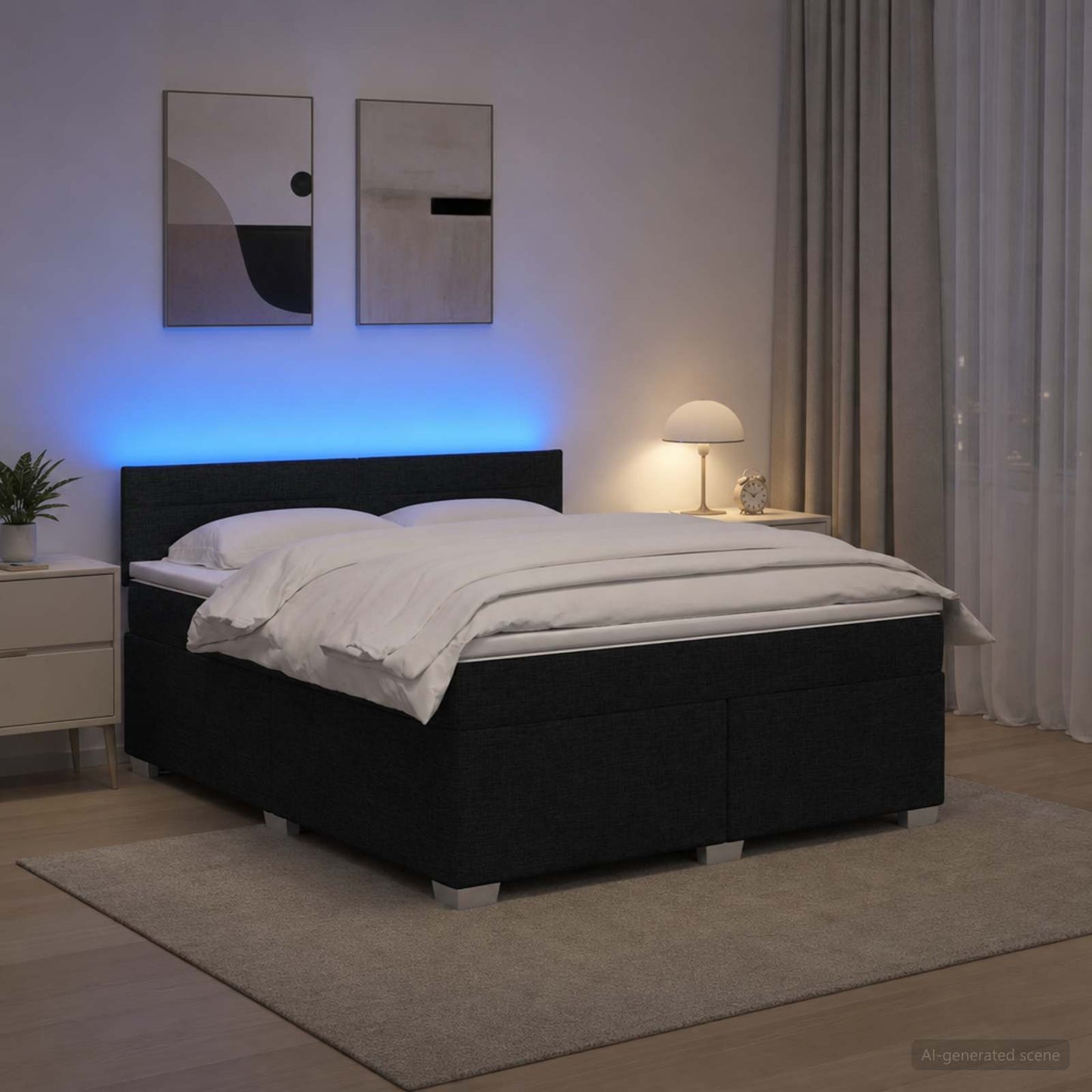 Boxspring ágy matraccal és LED-del Fekete 140 x 190 cm Szövet