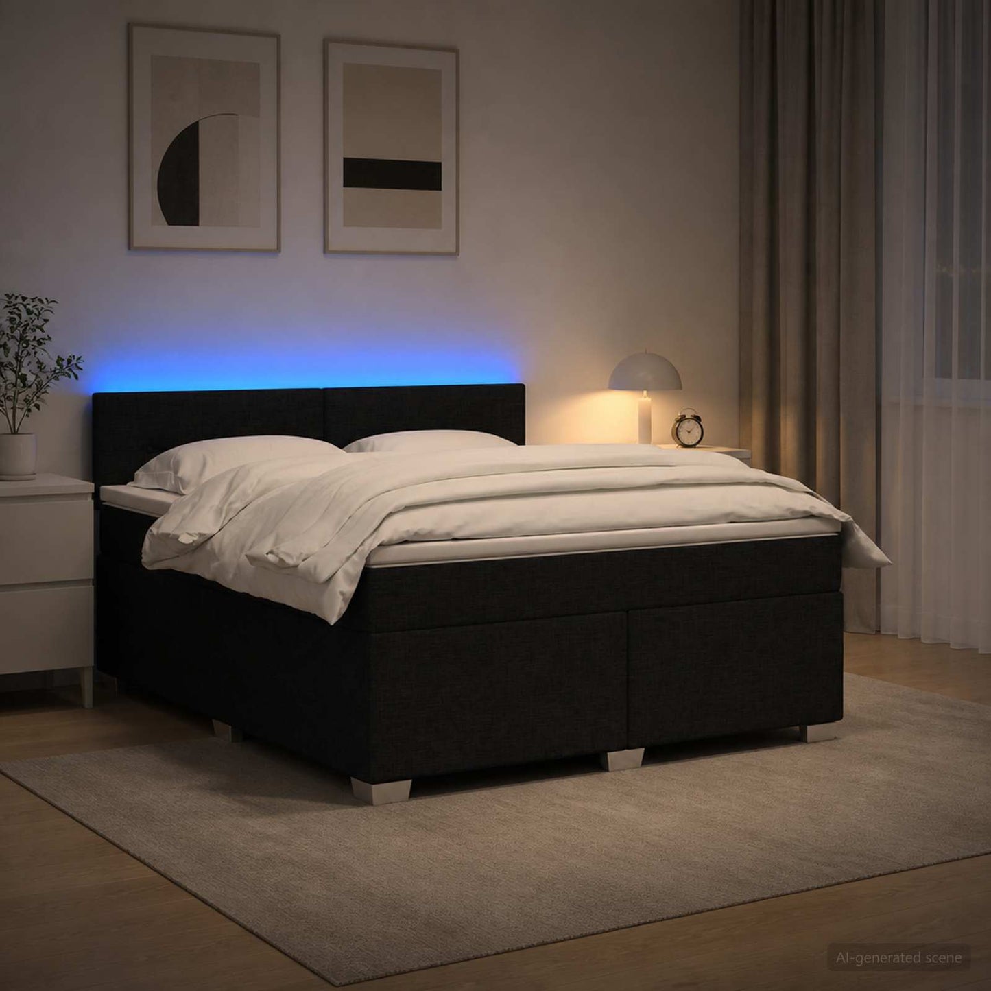 Boxspring ágy matraccal és LED-del Fekete 140 x 190 cm Szövet