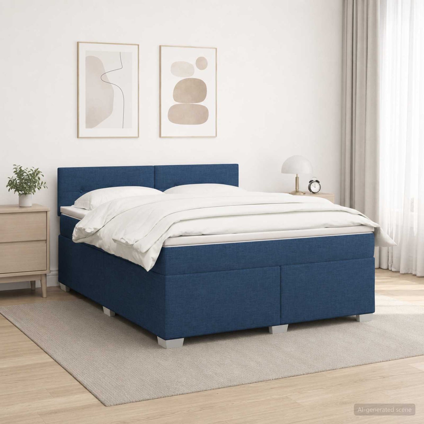 Boxspring ágy matraccal és LED-del Kék 180 x 200 cm Szövet