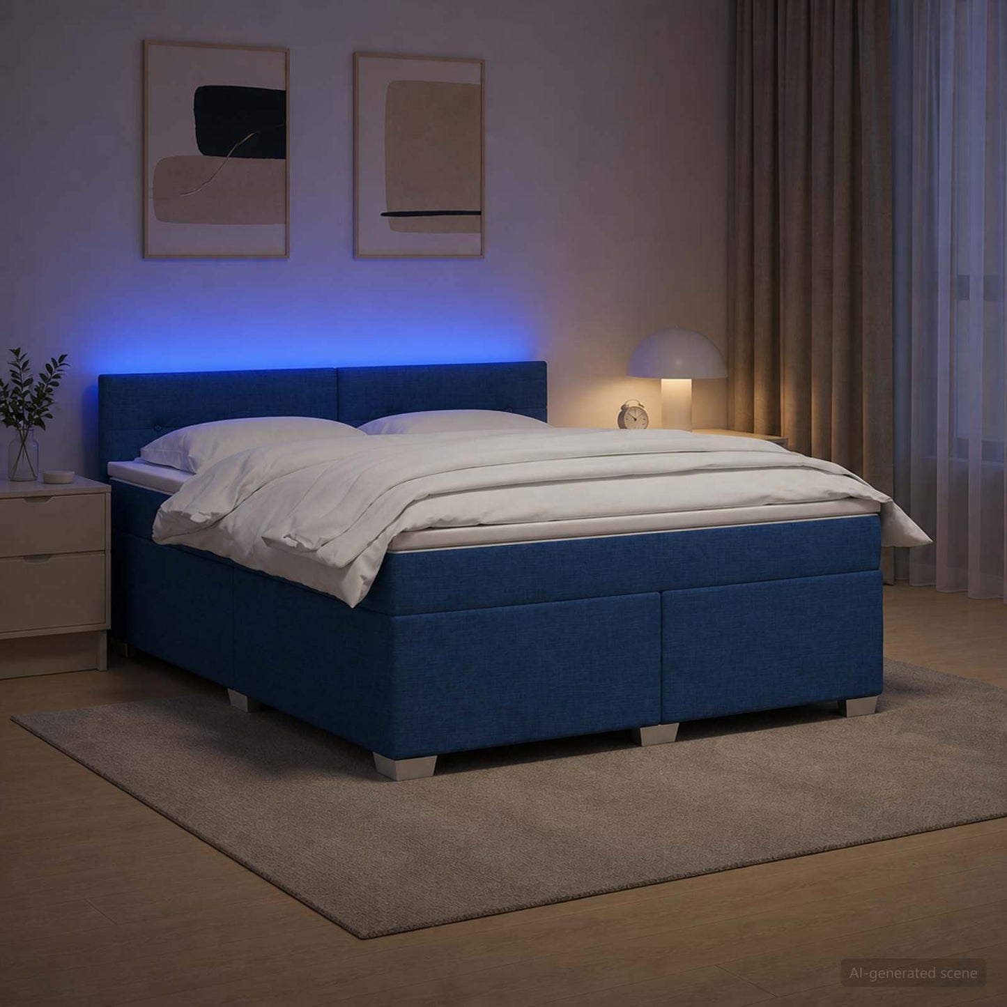 Boxspring ágy matraccal és LED-del Kék 180 x 200 cm Szövet