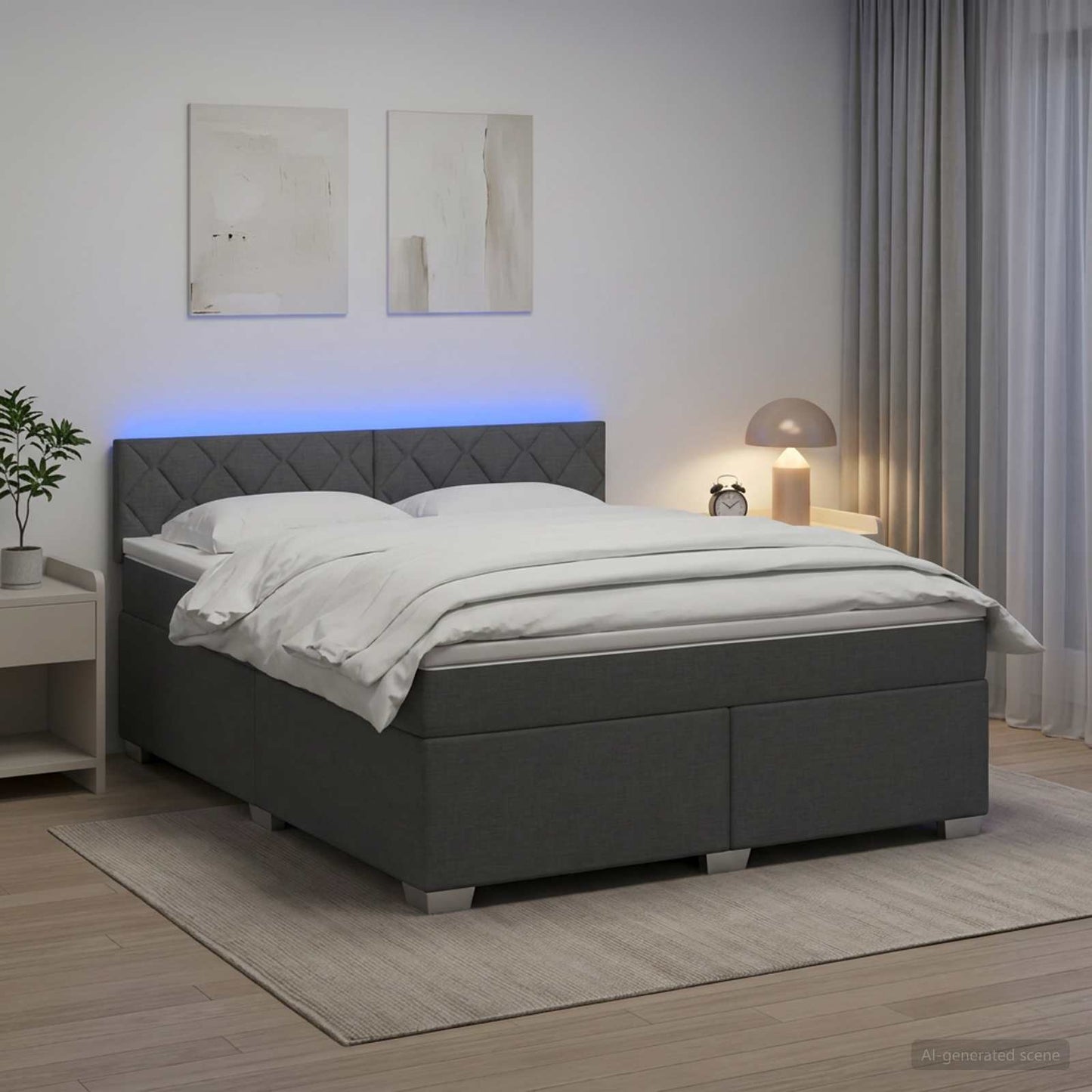 Boxspring ágy matraccal és LED-del Sötétszürke 160 x 200 cm
