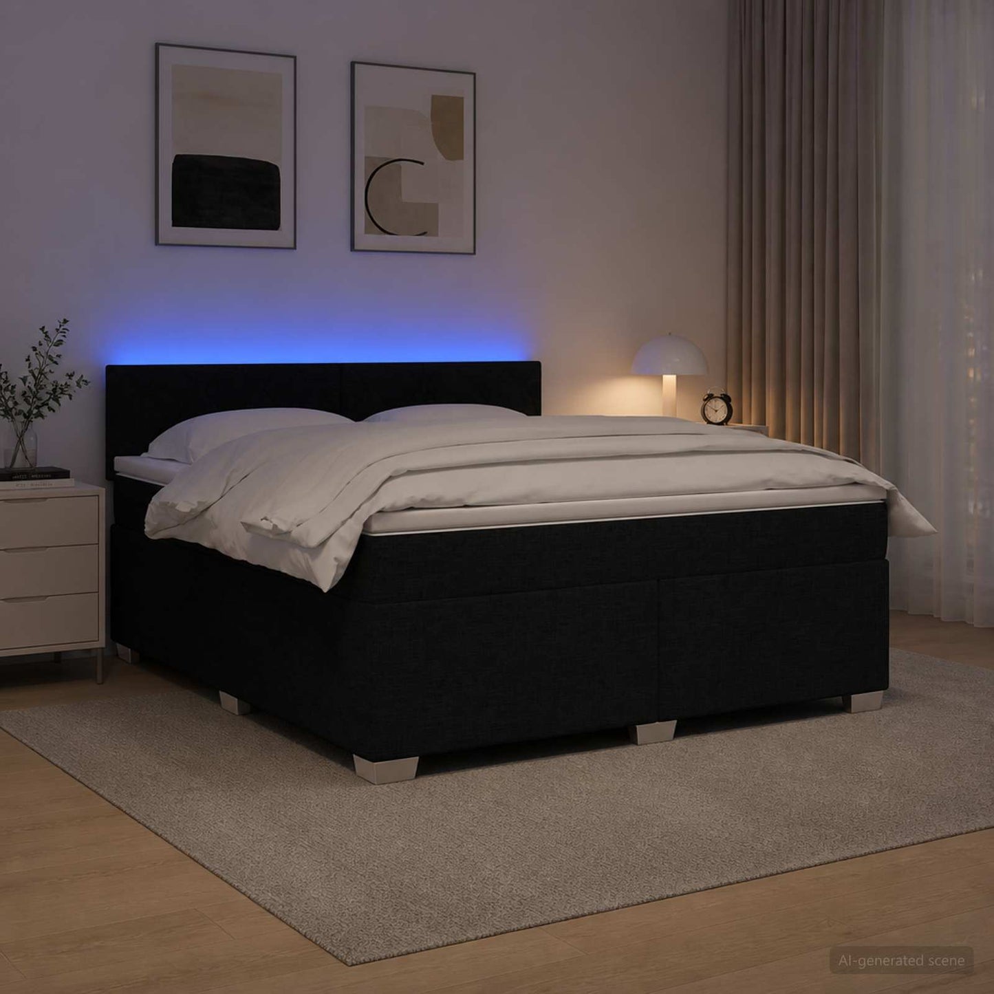 Boxspring ágy matraccal és LED-del Fekete 160 x 200 cm Szövet