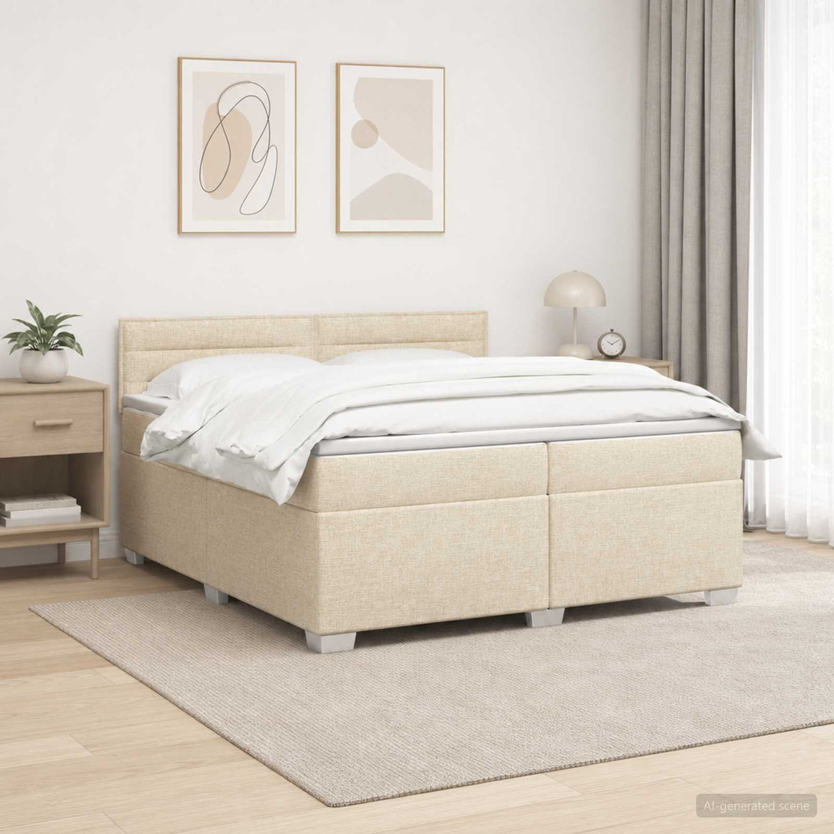 Boxspring ágy matraccal és LED-del Krémszínű 200 x 200 cm