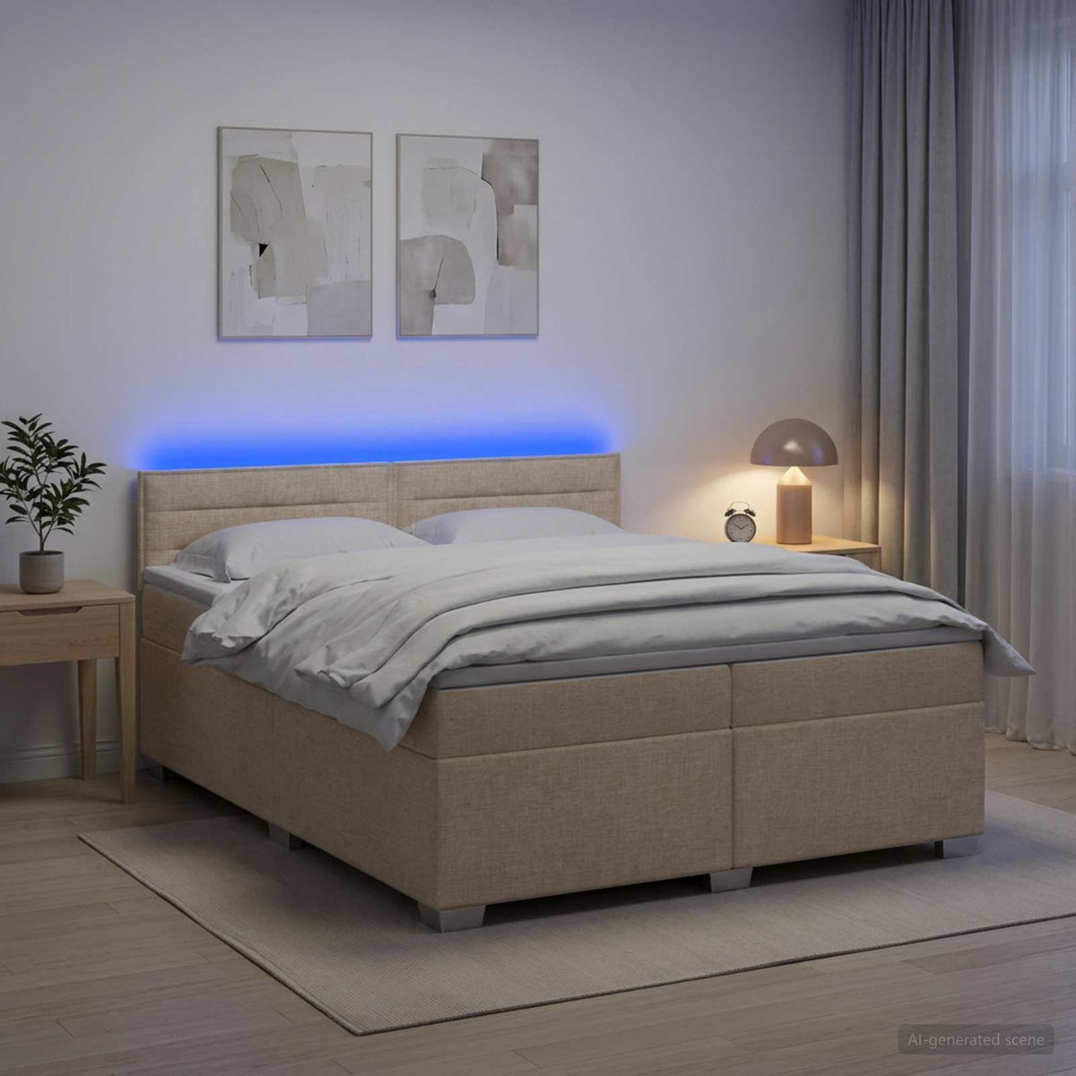 Boxspring ágy matraccal és LED-del Krémszínű 200 x 200 cm