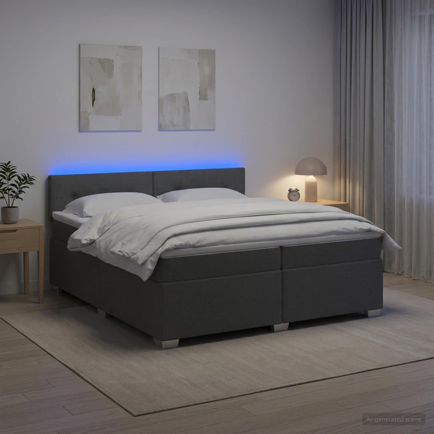 Boxspring ágy matraccal és LED-del Sötétszürke 200 x 200 cm