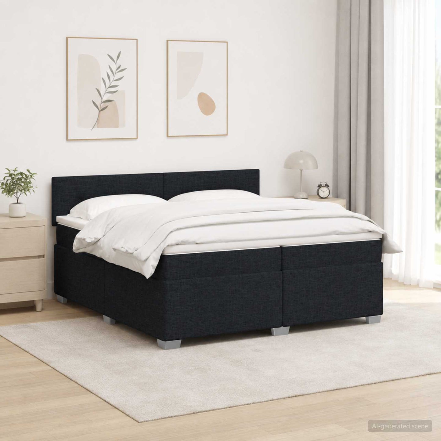 Boxspring ágy matraccal és LED-del Fekete 200 x 200 cm Szövet