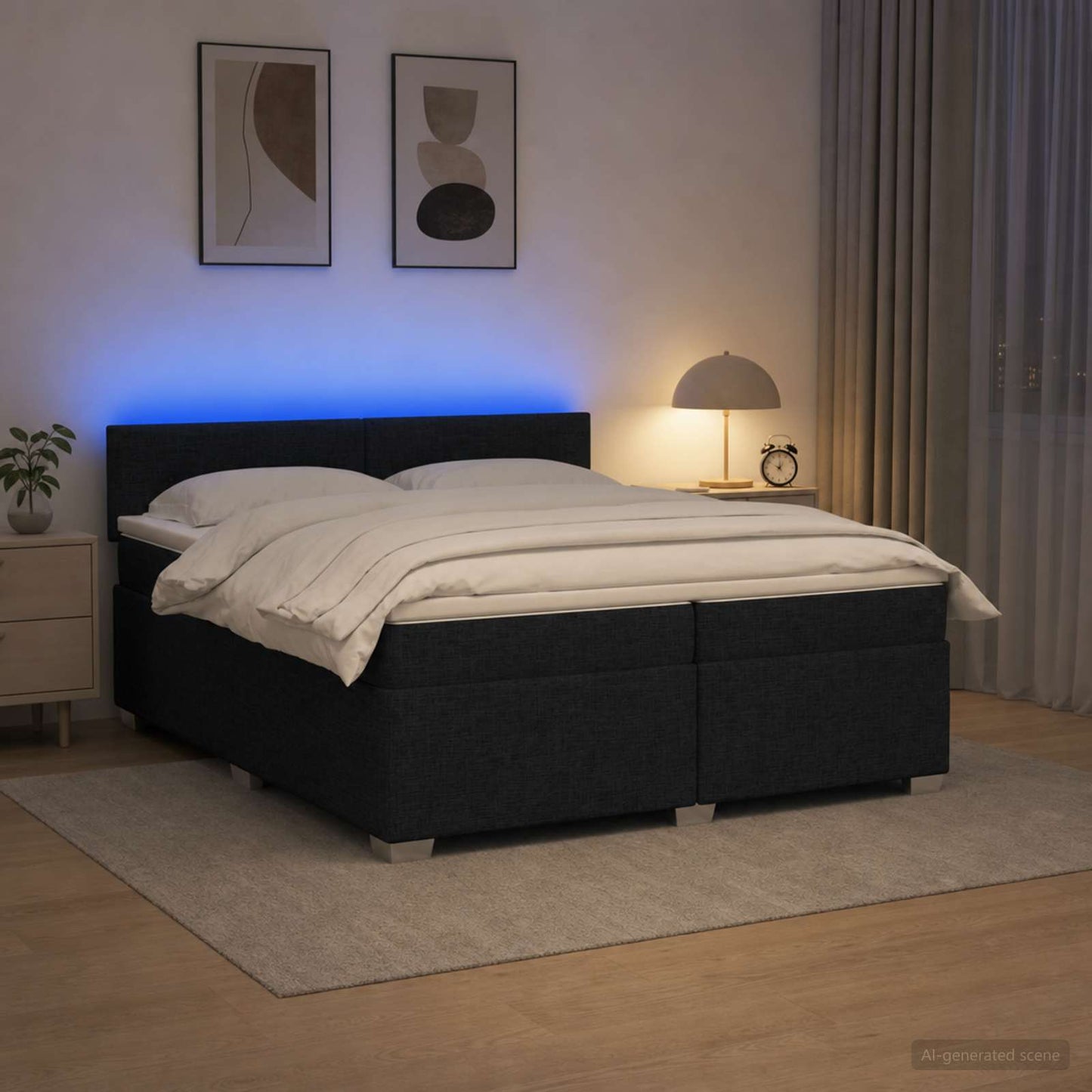Boxspring ágy matraccal és LED-del Fekete 200 x 200 cm Szövet