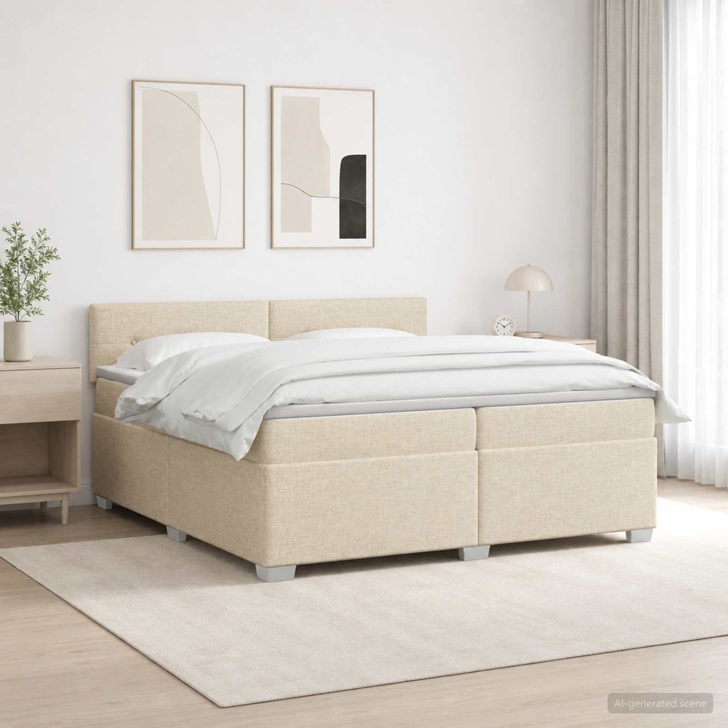 Boxspring ágy matraccal és LED-del Krémszínű 200 x 200 cm