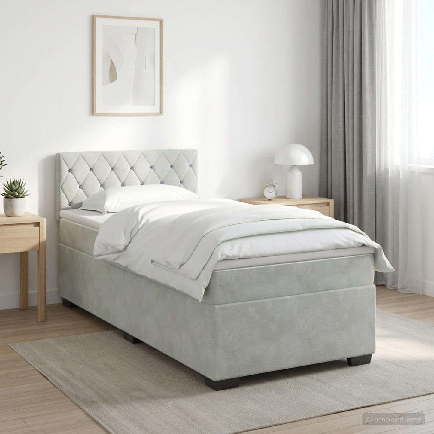Boxspring ágy matraccal és LED-del Világosszürke 100 x 200 cm