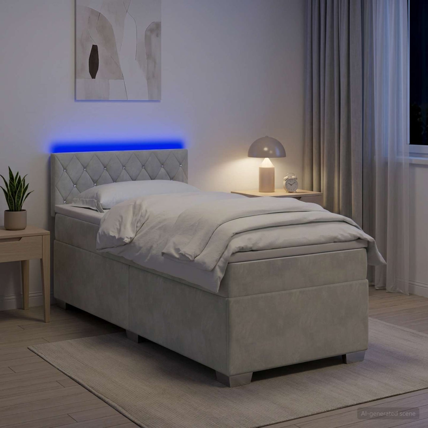 Boxspring ágy matraccal és LED-del Világosszürke 100 x 200 cm