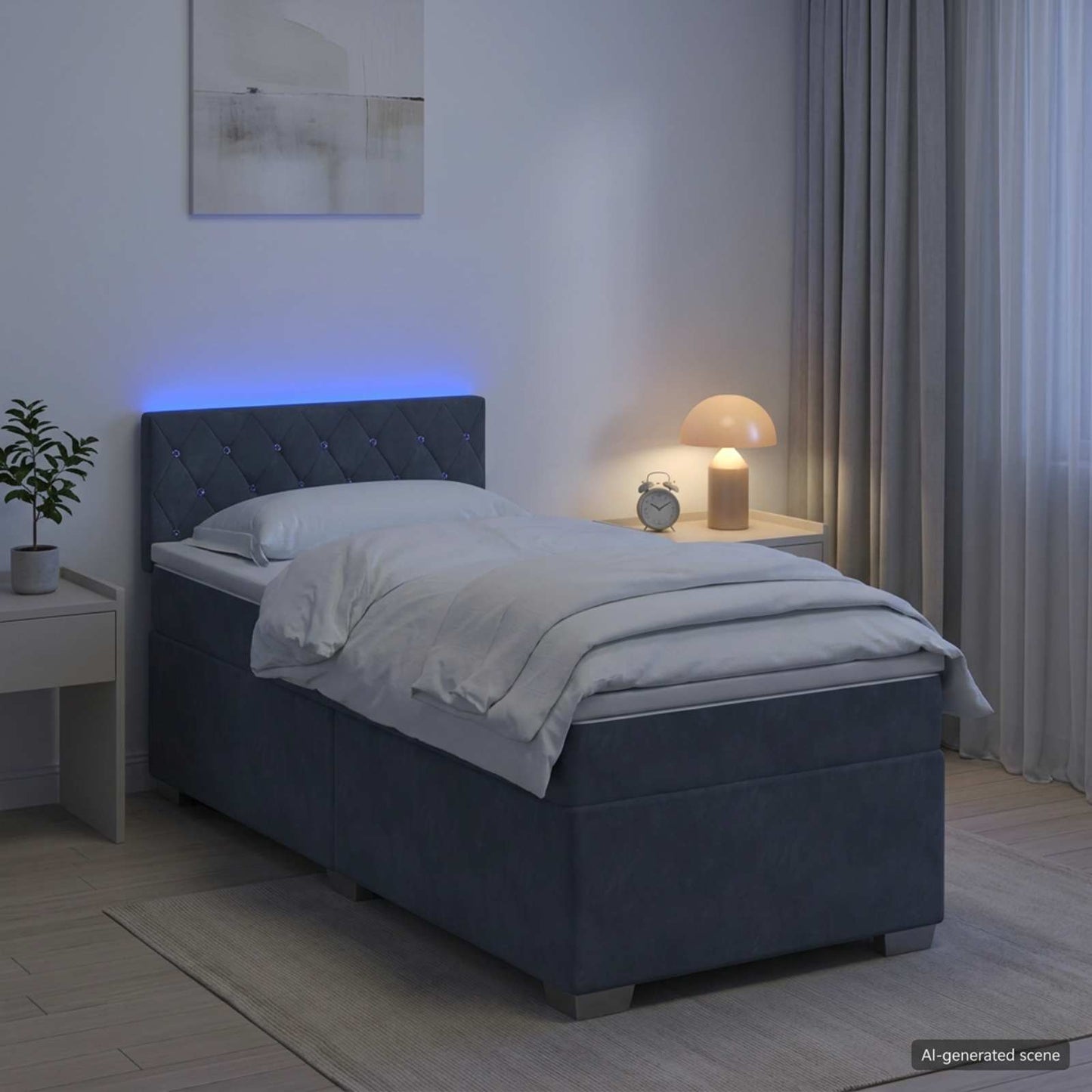 Boxspring ágy matraccal és LED-del Sötétszürke 100 x 200 cm