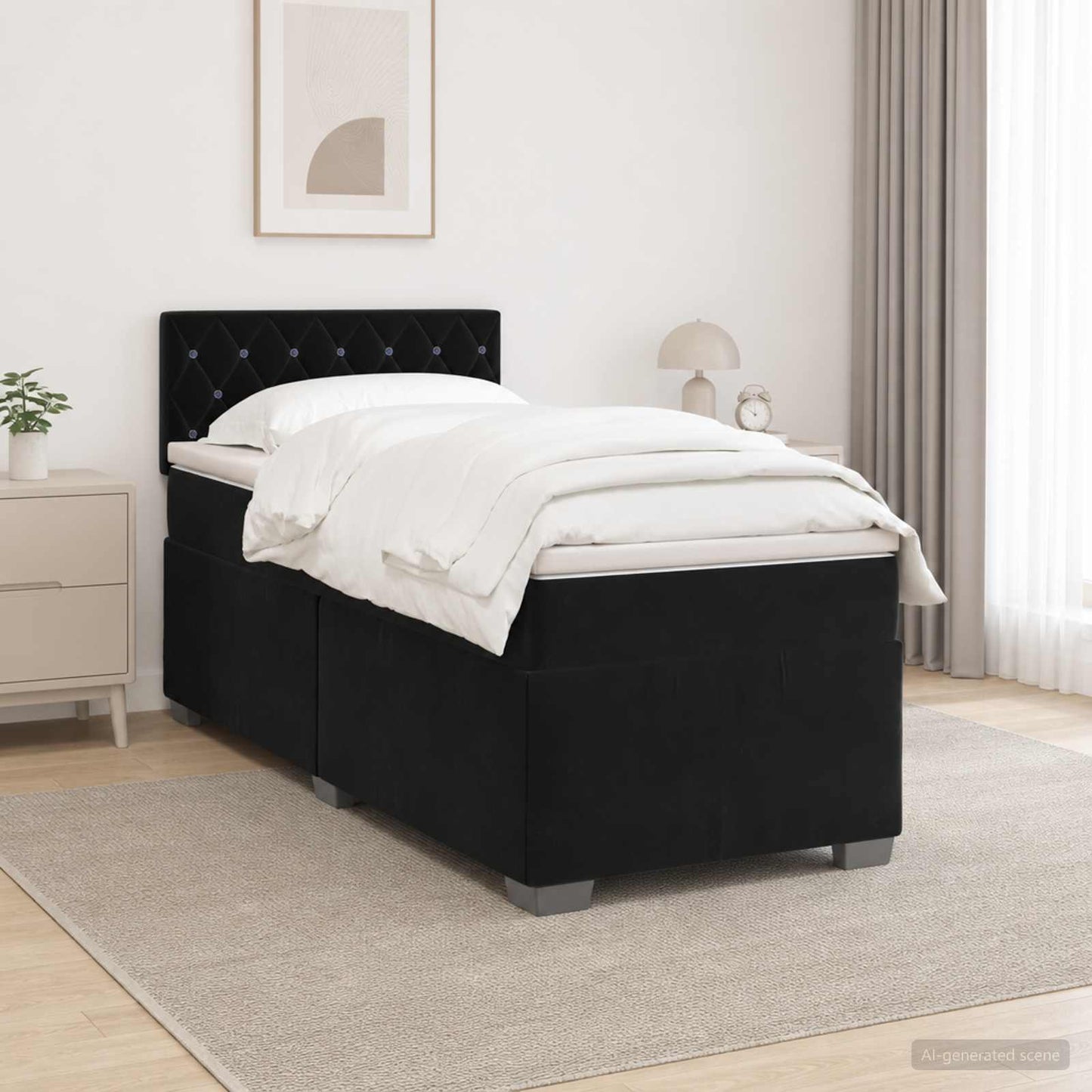 Boxspring ágy matraccal és LED-del Fekete 90 x 200 cm Bársony