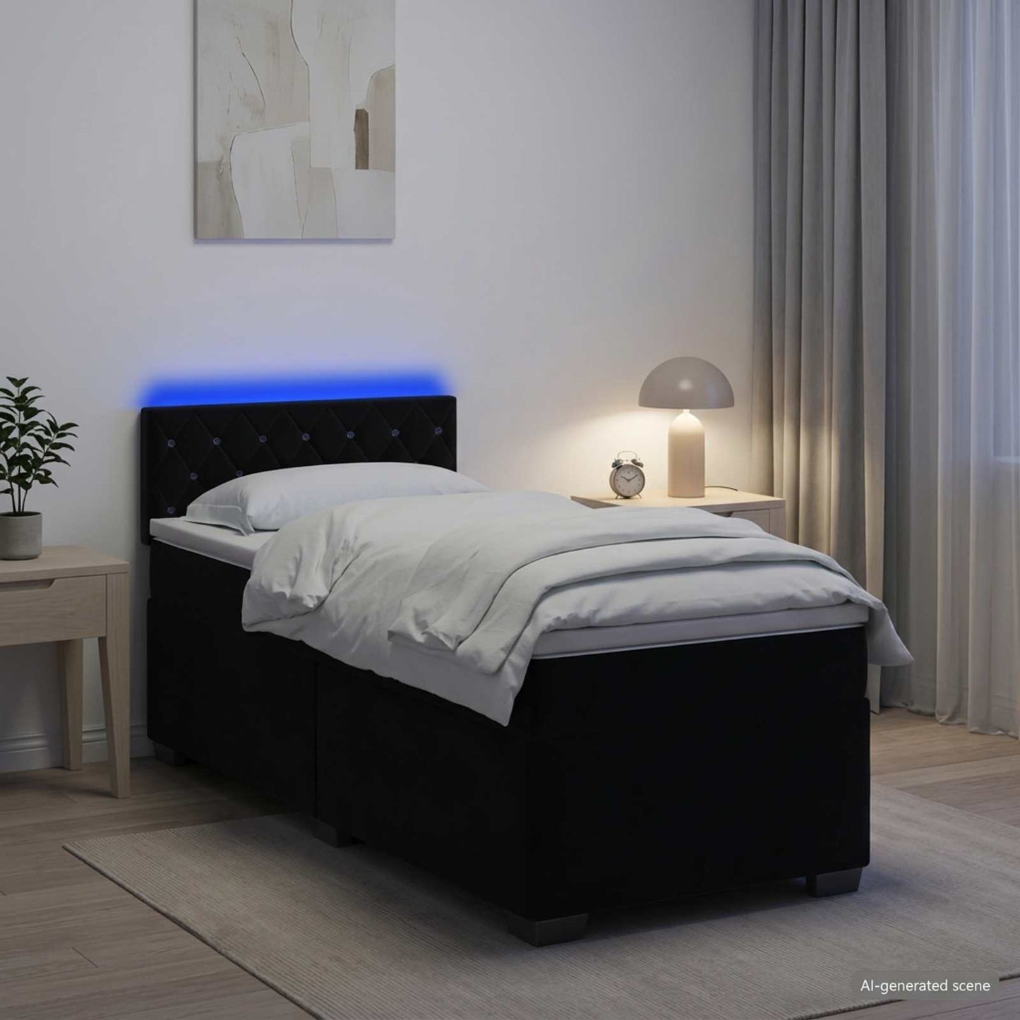 Boxspring ágy matraccal és LED-del Fekete 100 x 200 cm Bársony