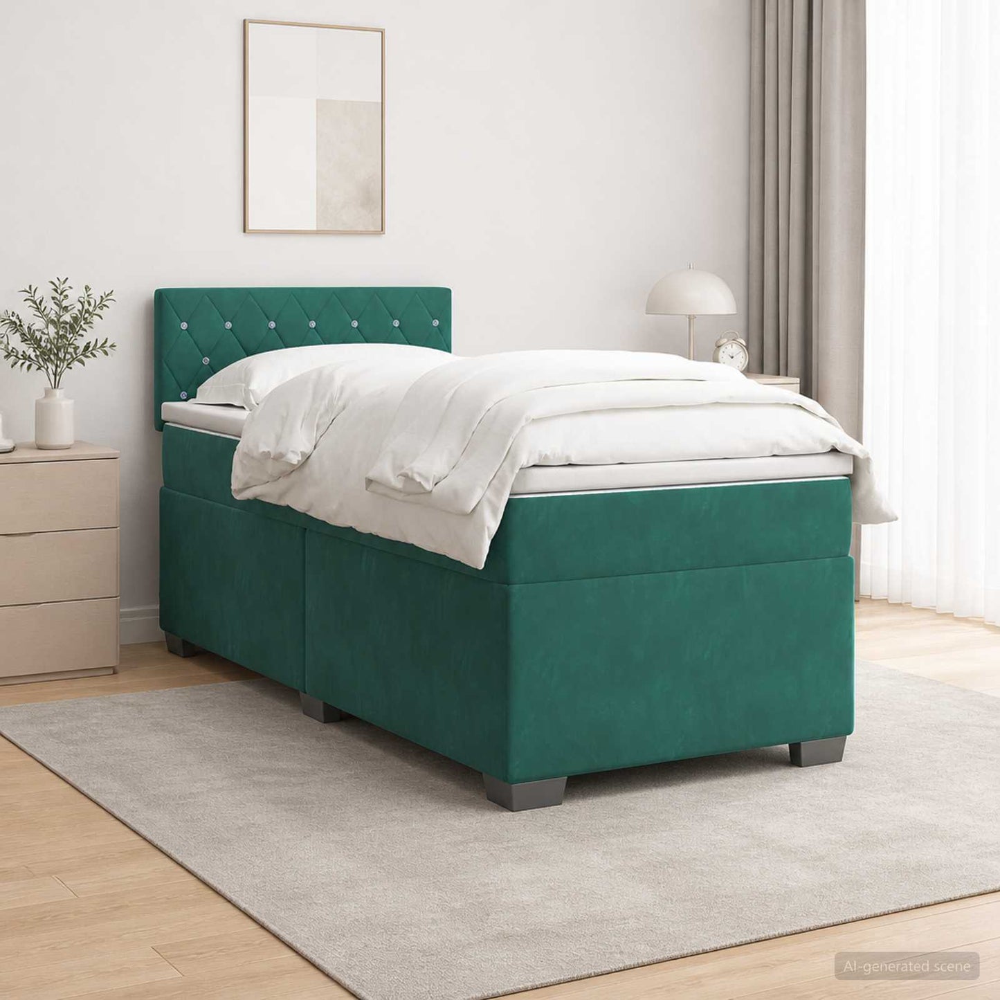 Boxspring ágy matraccal és LED-del Sötétzöld 100 x 200 cm
